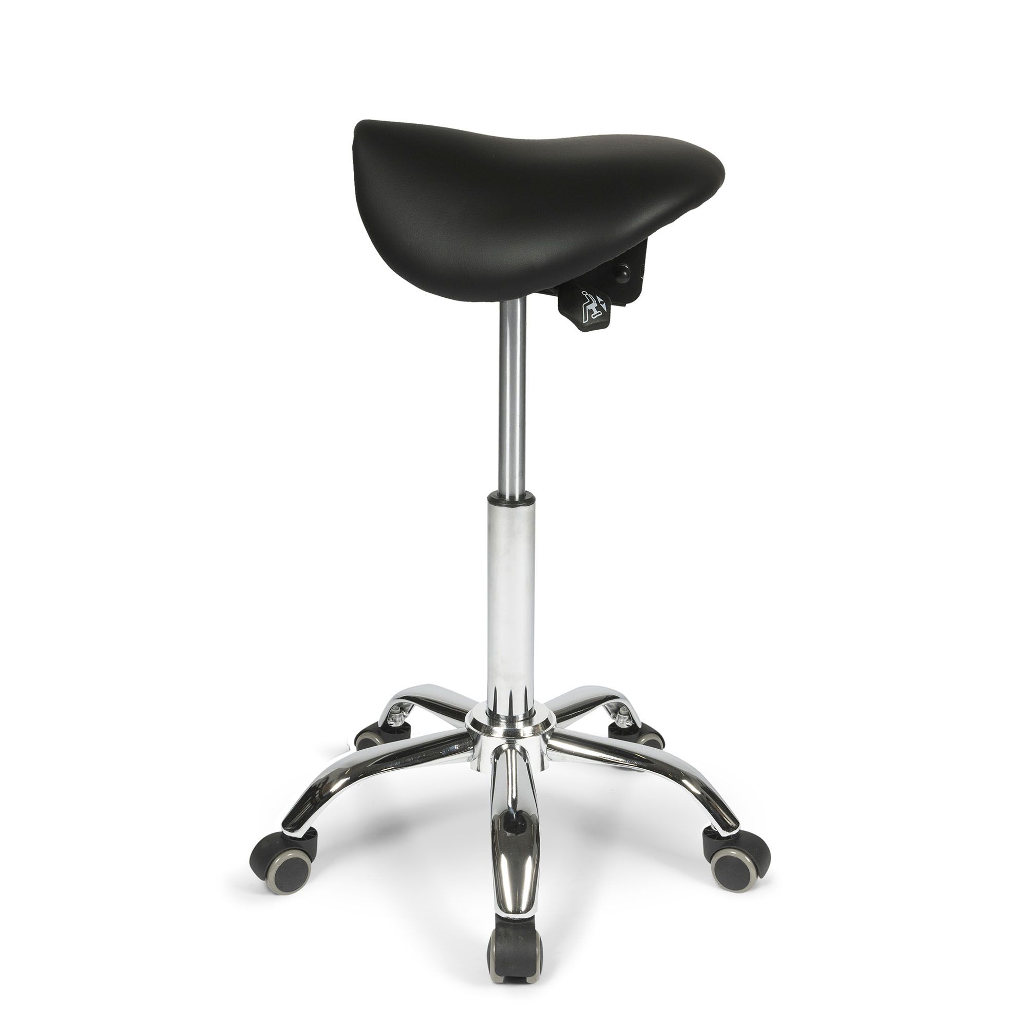 Side view of the Dunimed Ergonomic Saddle Stool with Tiltable Seat (High Version)