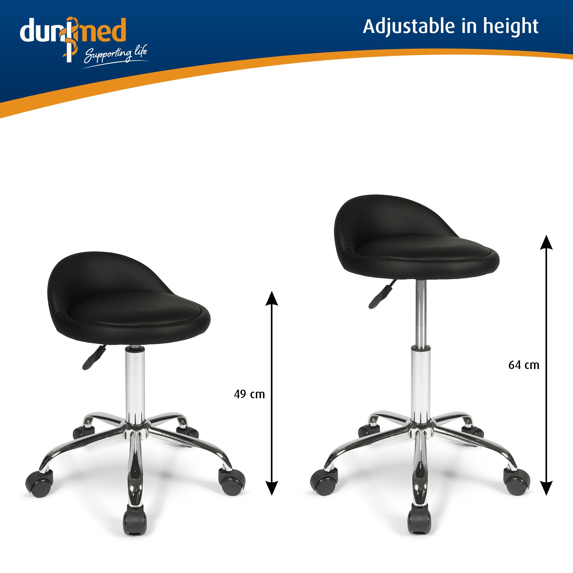 Dunimed Work Stool with Wheels and Backrest height adjustable