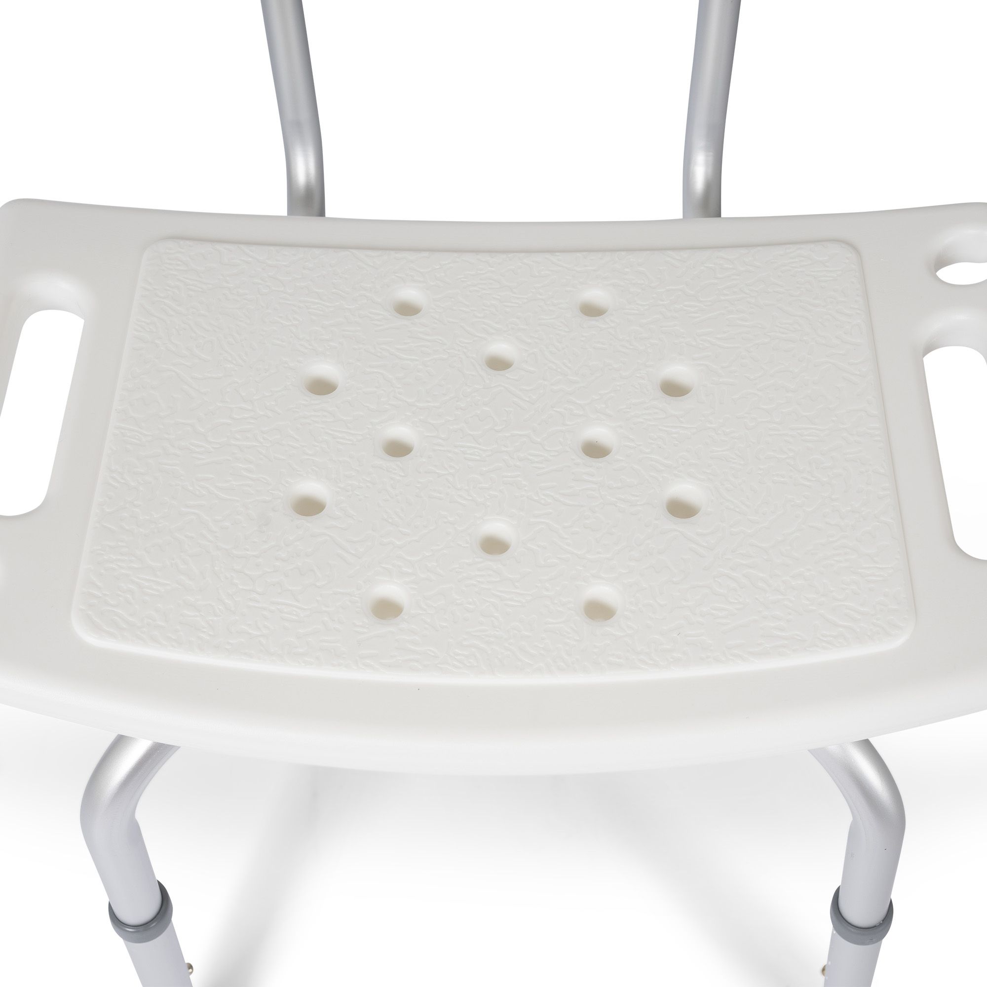 Drainage holes in the seat of the Dunimed Shower Chair with Backrest - In Height Adjustable