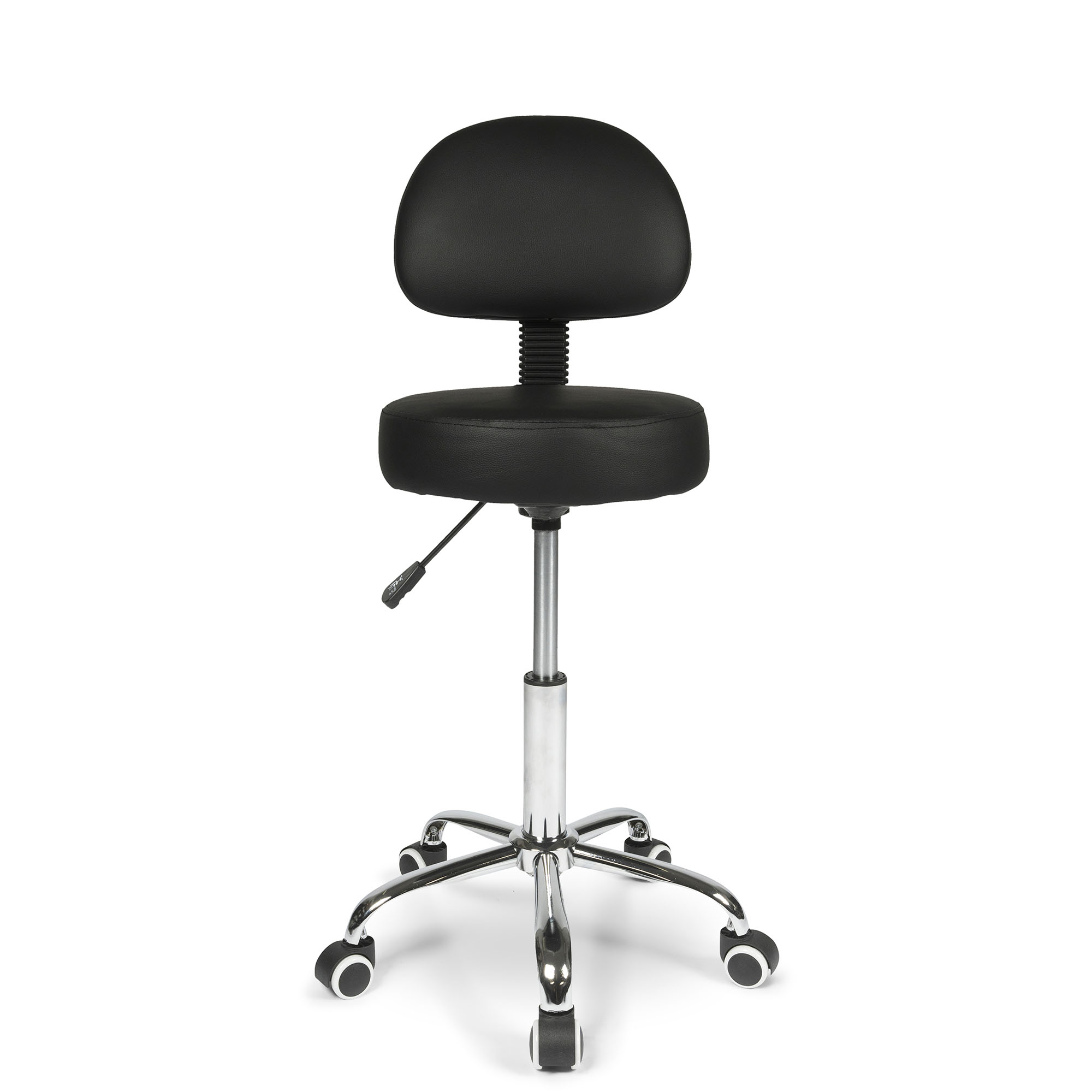 dunimed work stool with wheels and backrest front view