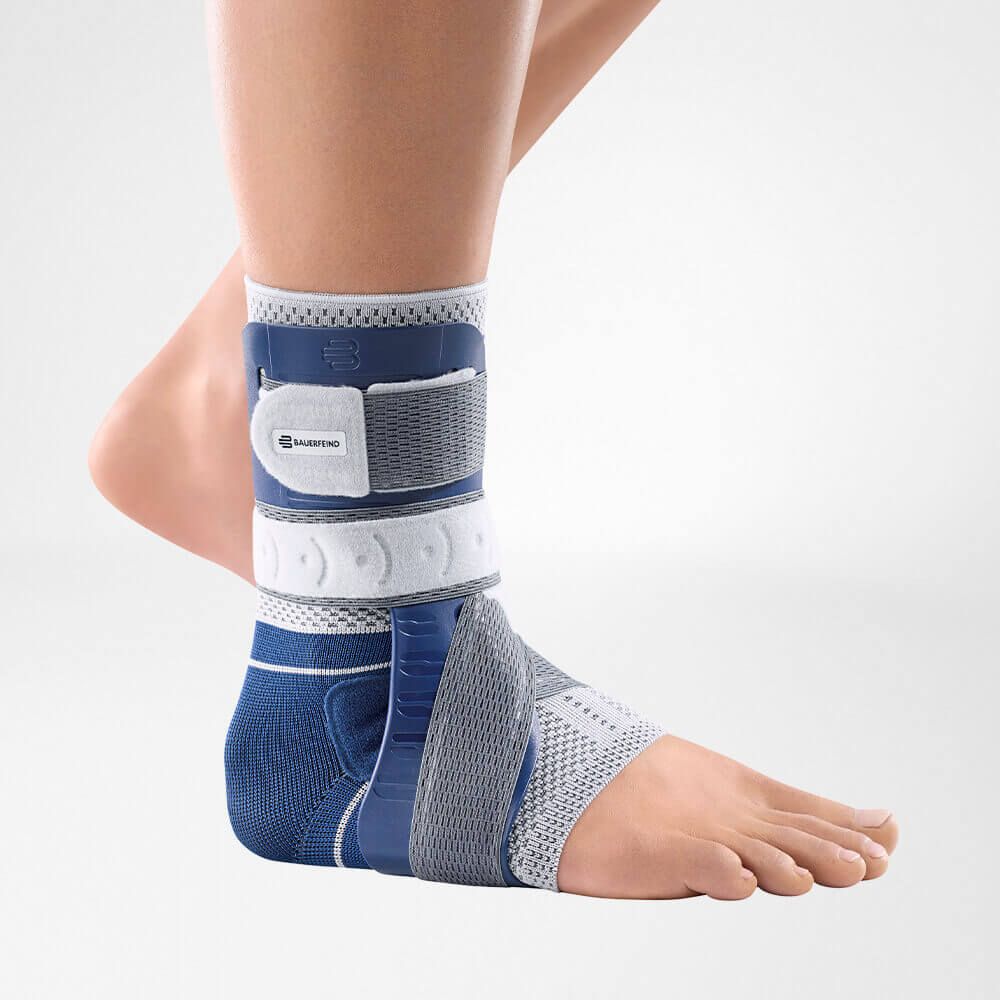 Bauerfeind MalleoLoc L3 Ankle Support worn by person on right ankle