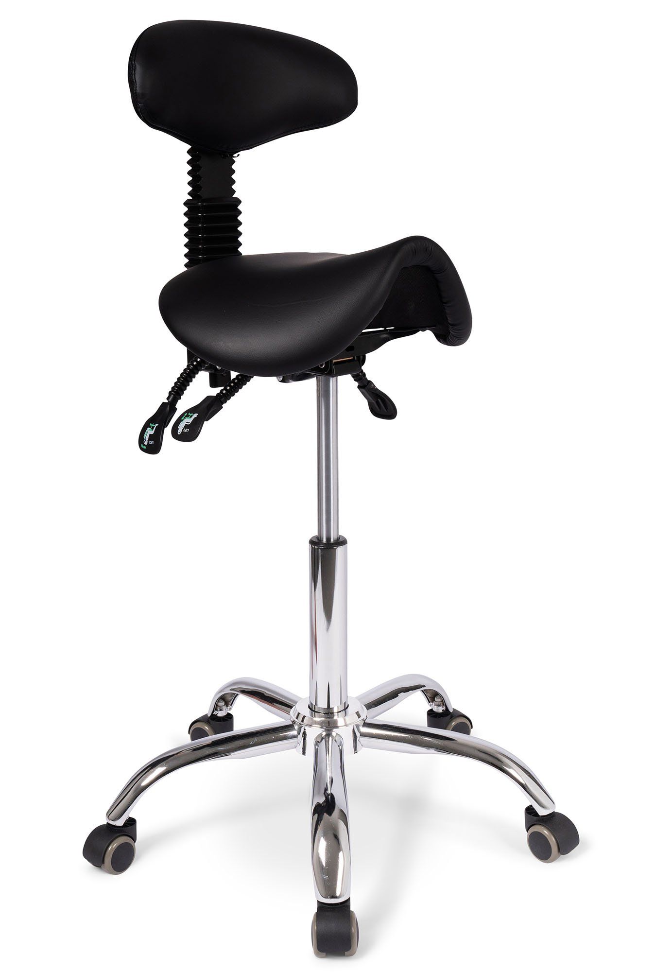 Dunimed Ergonomischer Sattelhocker mit Rückenlehne und kippbarem Sitz (Hohe Version)