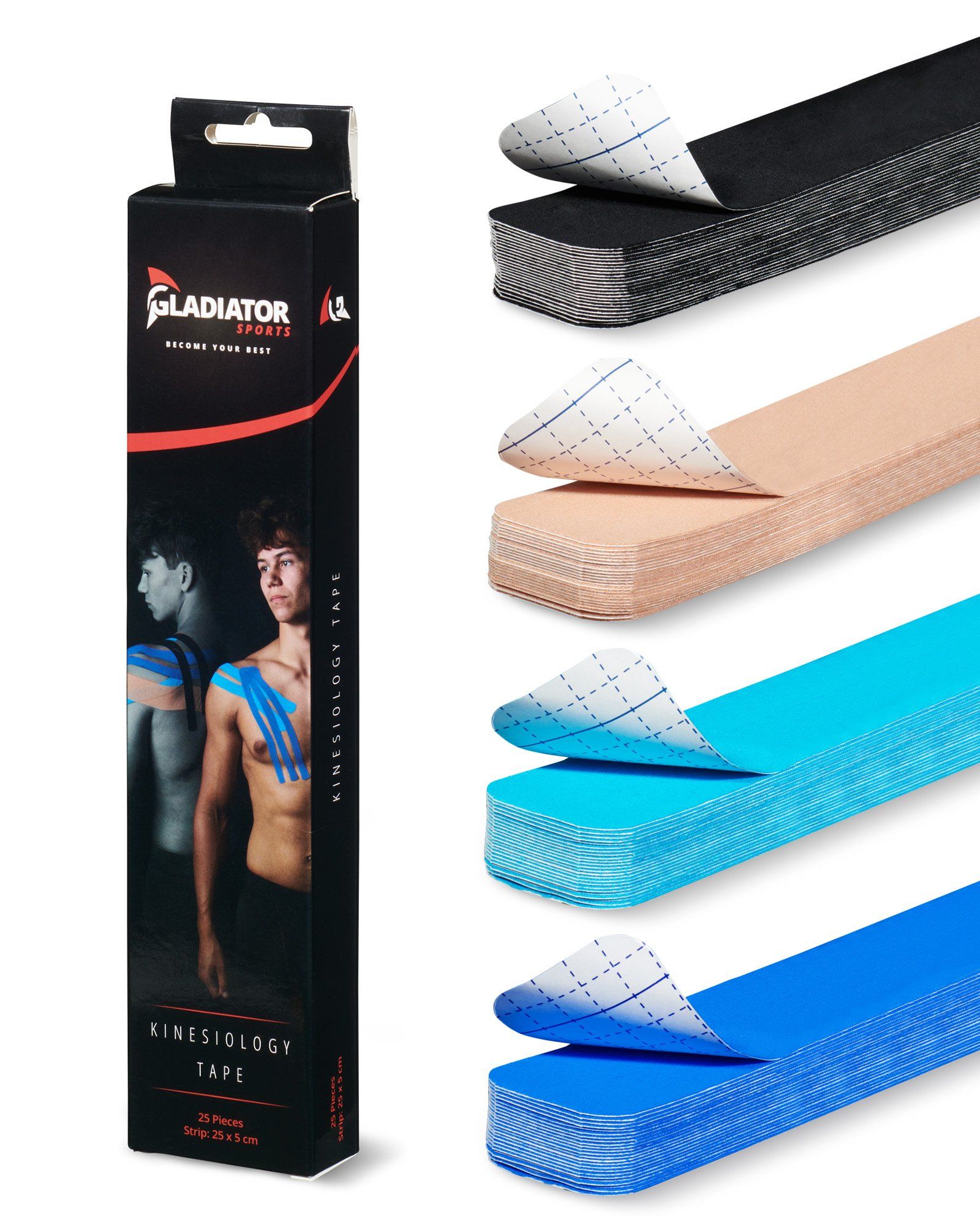 Gladiator Sports Kinesiotape Streifen - 25 Stück - 25 x 5 cm