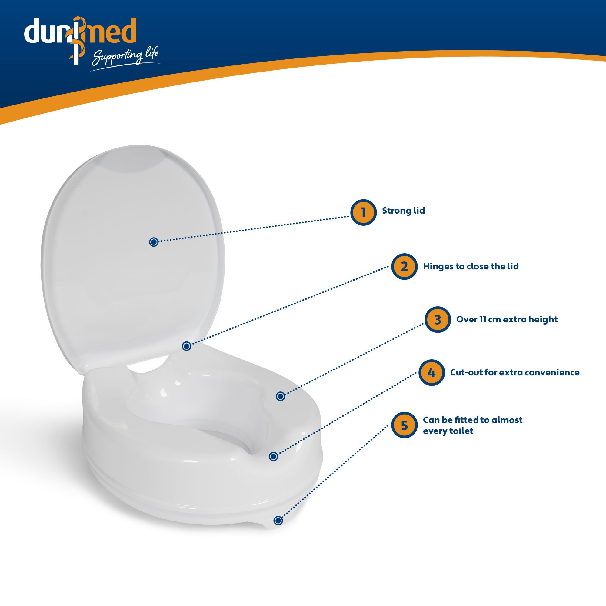 Product features of the Dunimed Raised Toilet Seat