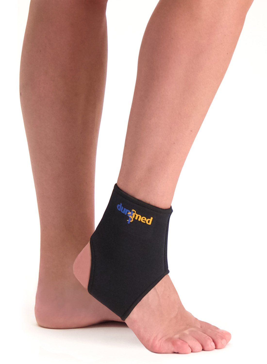 Dunimed ankle support worn on the right ankle by person