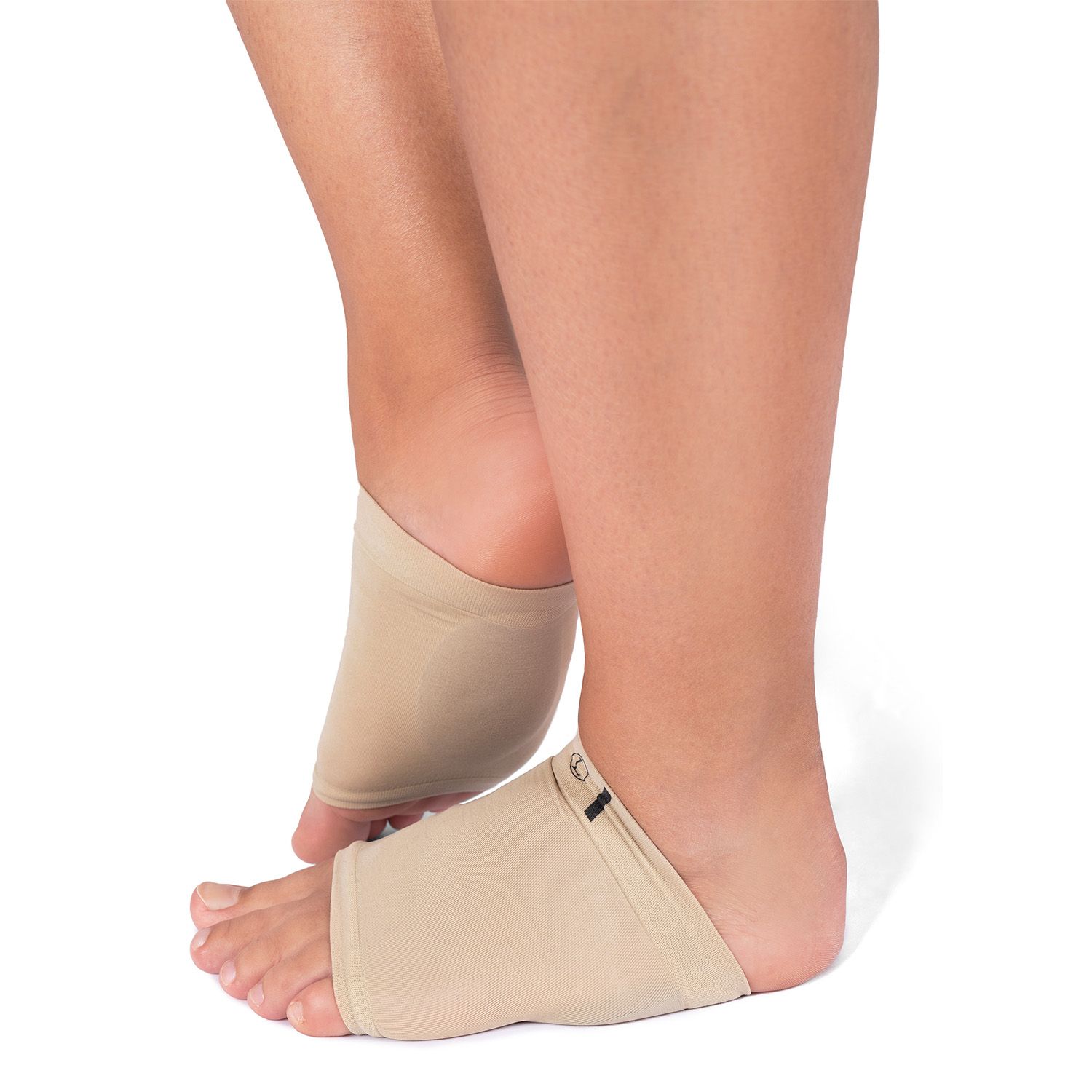 Right side view of model wearing the Solelution Metatarsal Cushion