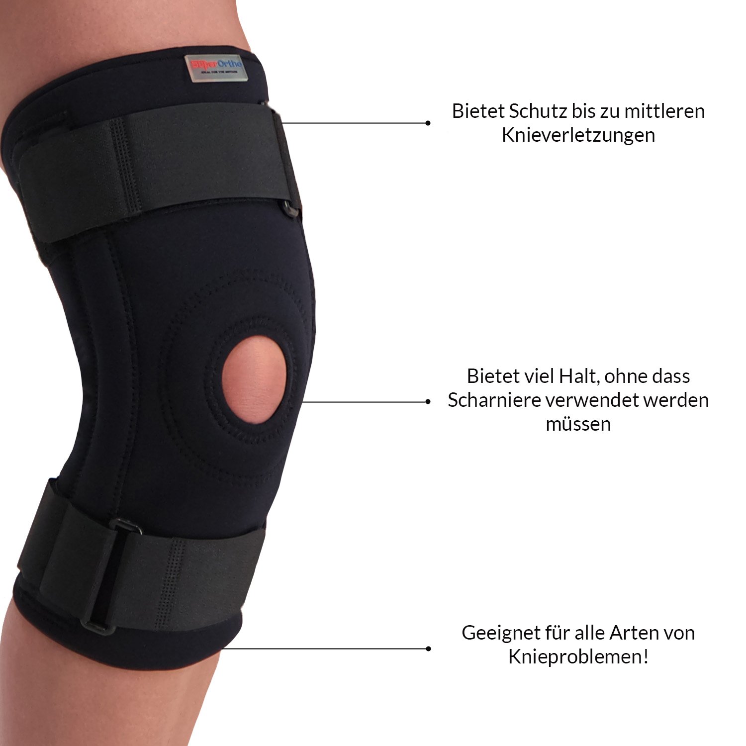 Super Ortho Kniebandage mit Federstahlstreben produktinformation