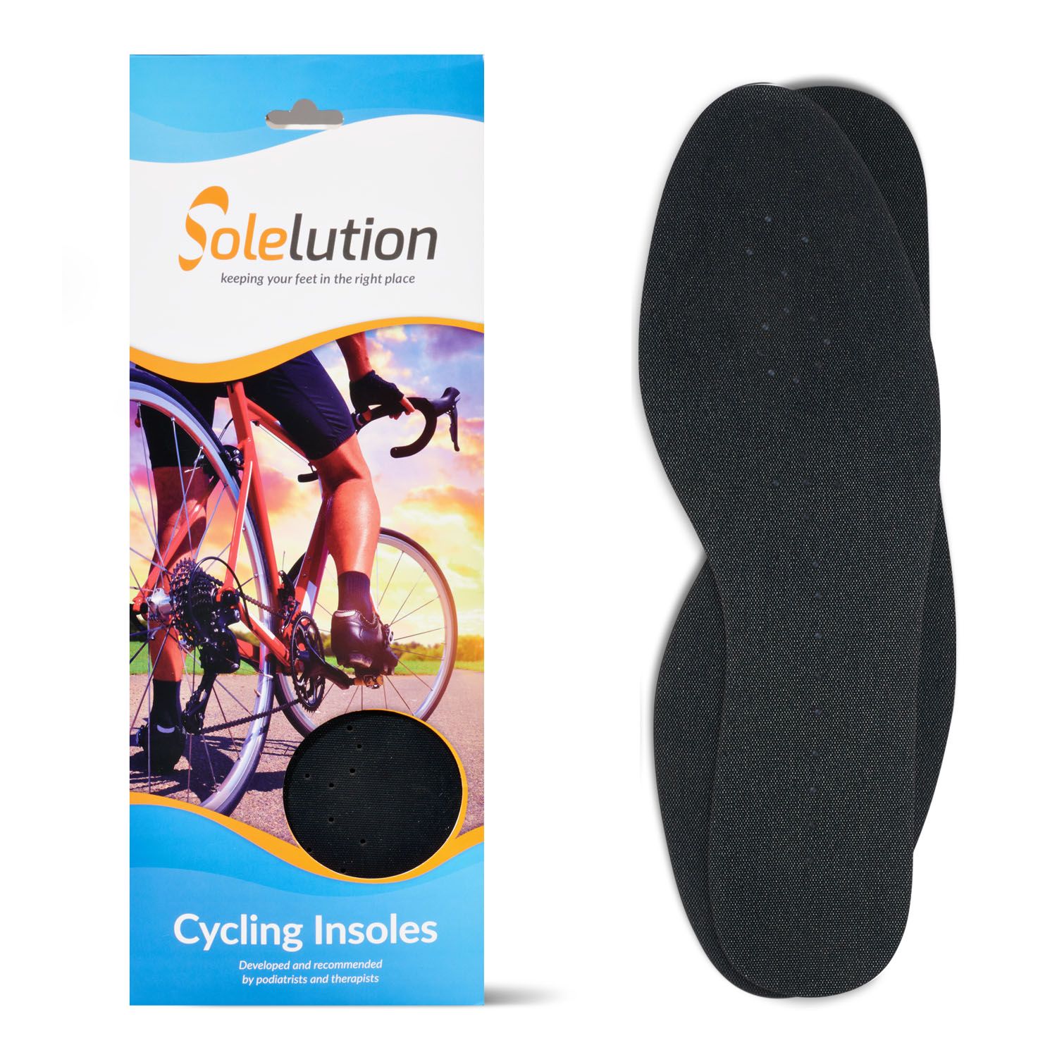 Solelution Cycling Insoles in and out of packaging