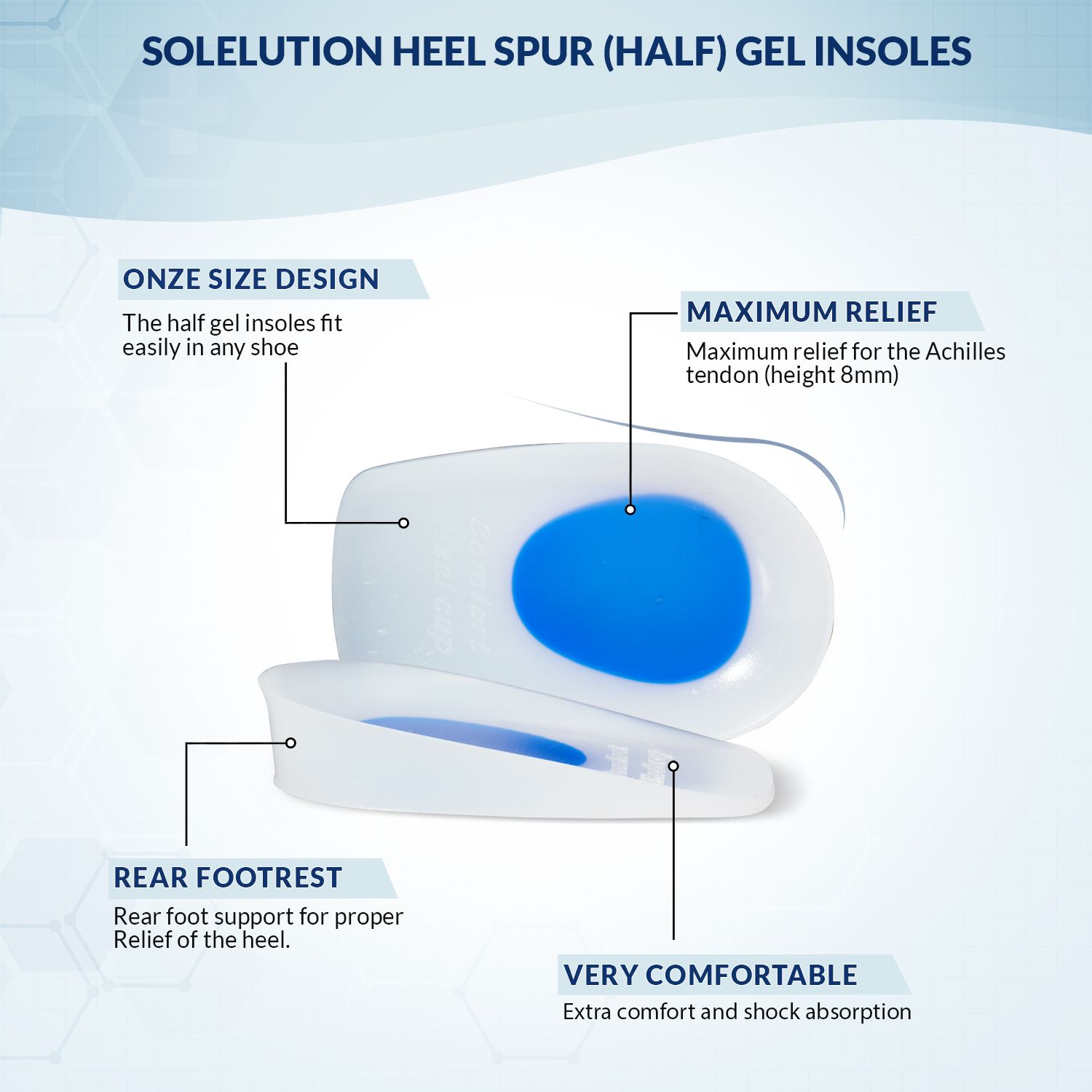 Product specifications of the Heel Spur (half) Gel Insoles (per pair)