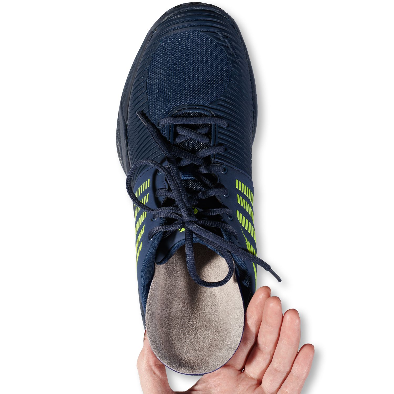 Novamed Allround Gel Insoles being put in sports shoe