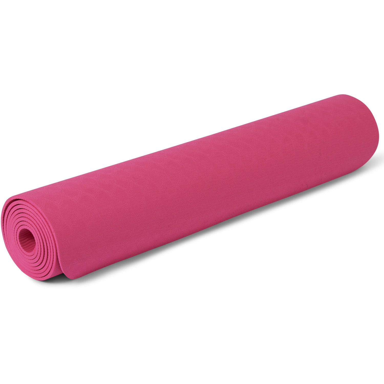 home gym equipment pink yoga mat rolled up