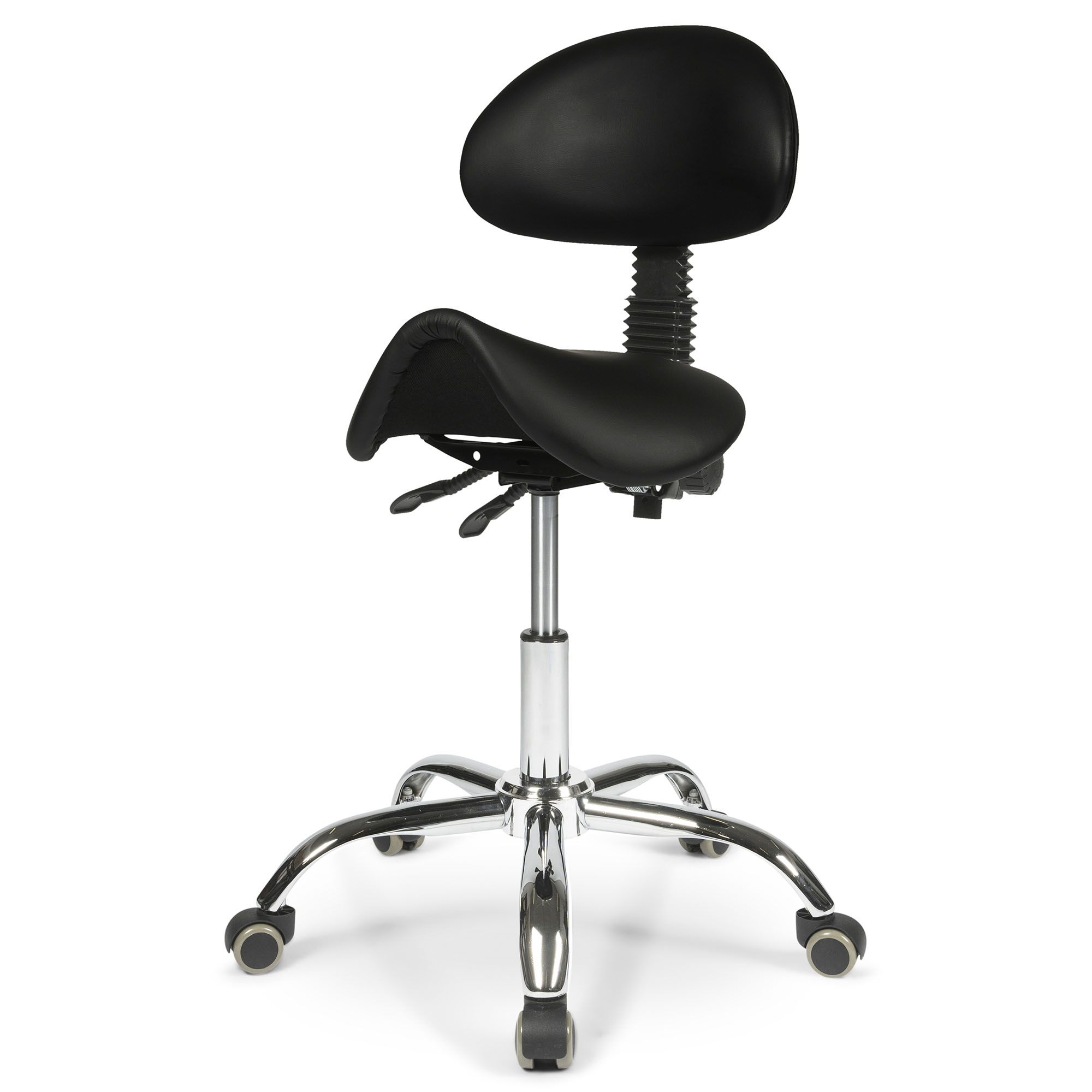 right side view of the dunimed ergonomic saddle stool with backrest