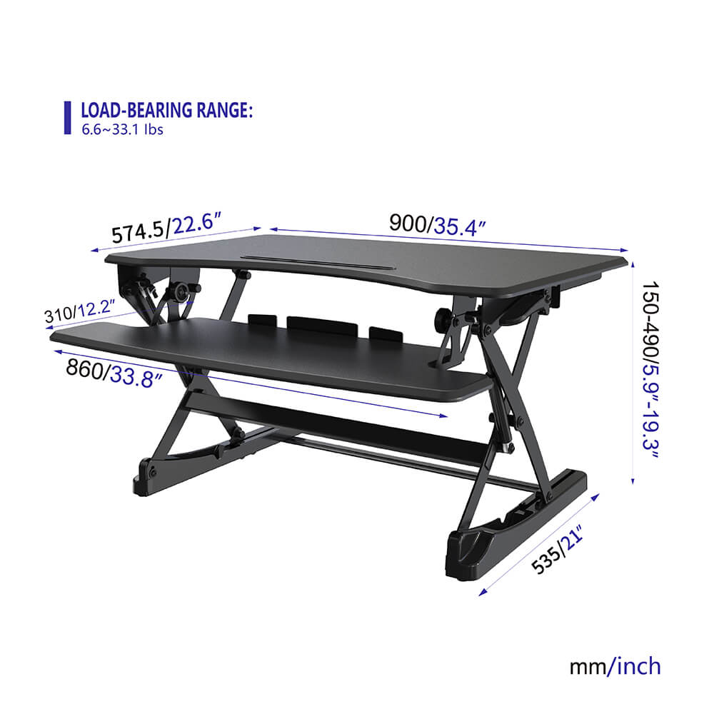 dimensions of the in height adjustable desk
