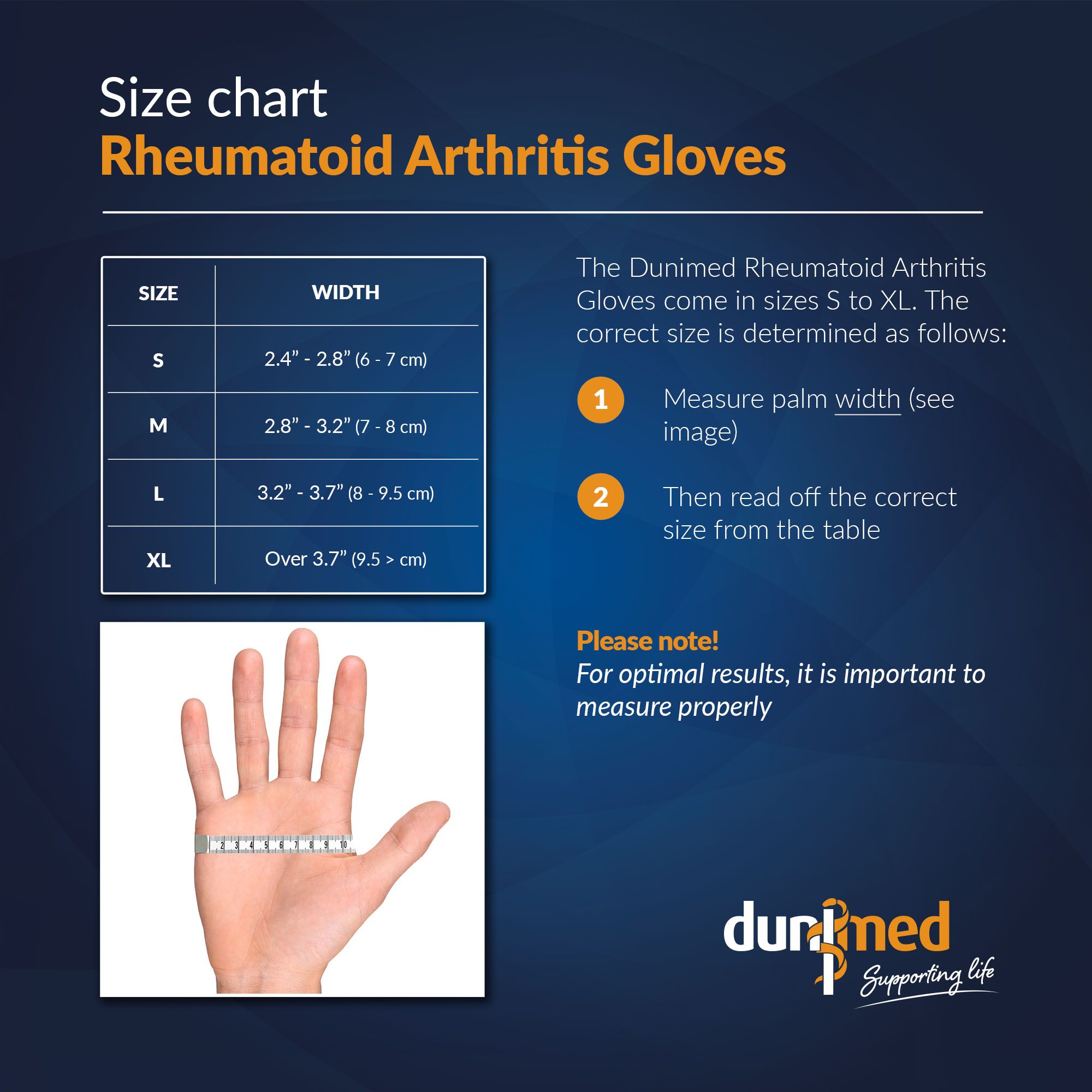 Size Chart Dunimed Rheumatoid Arthritis Gloves