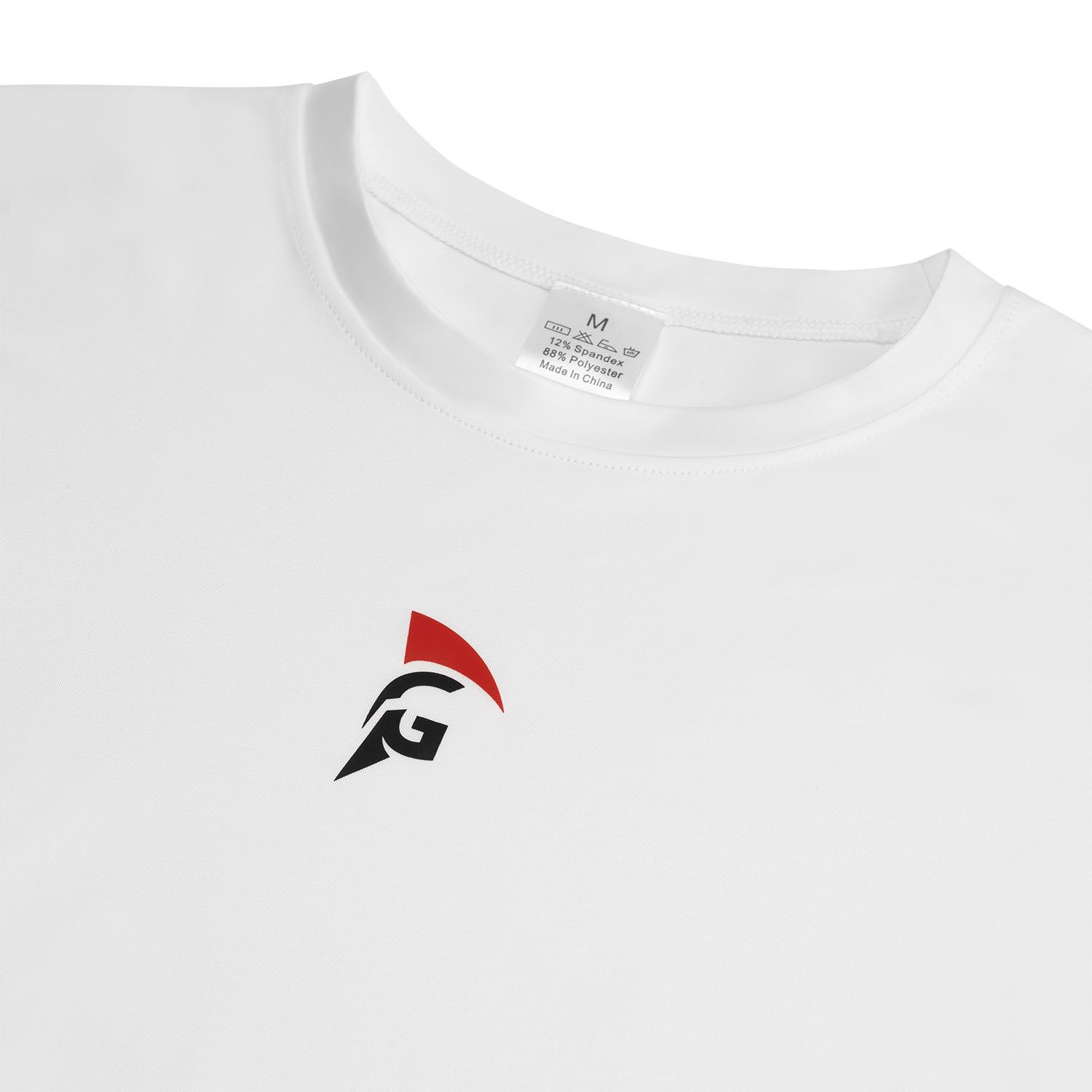 Gladiator Sports Kompressionsshirt – Herren (schwarz und weiß) weißes Hemdkragen und Logo
