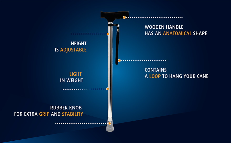 Product features of the Dunimed Walking Stick Ergonomic Handle - Adjustable