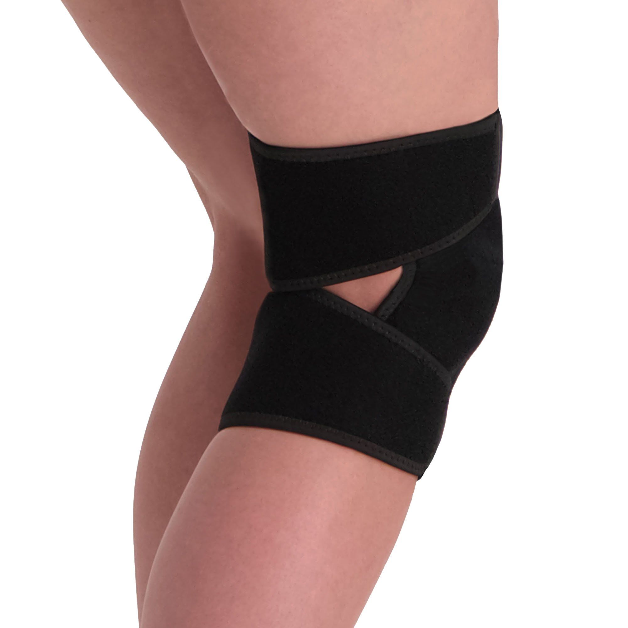 Back side view of the Dunimed Knee Support Wrap with the knee slightly bent