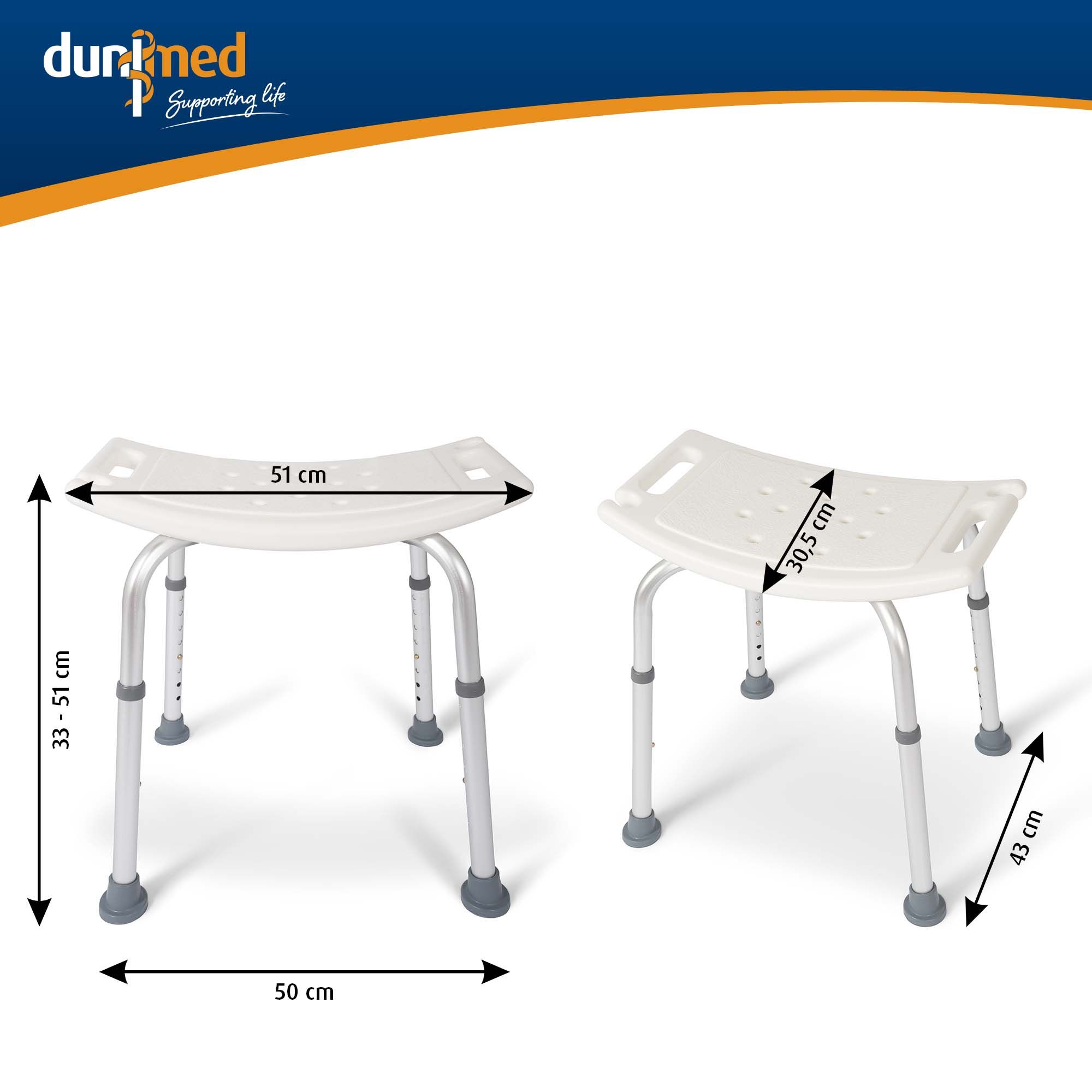 dunimed shower chair in height adjustable size chart