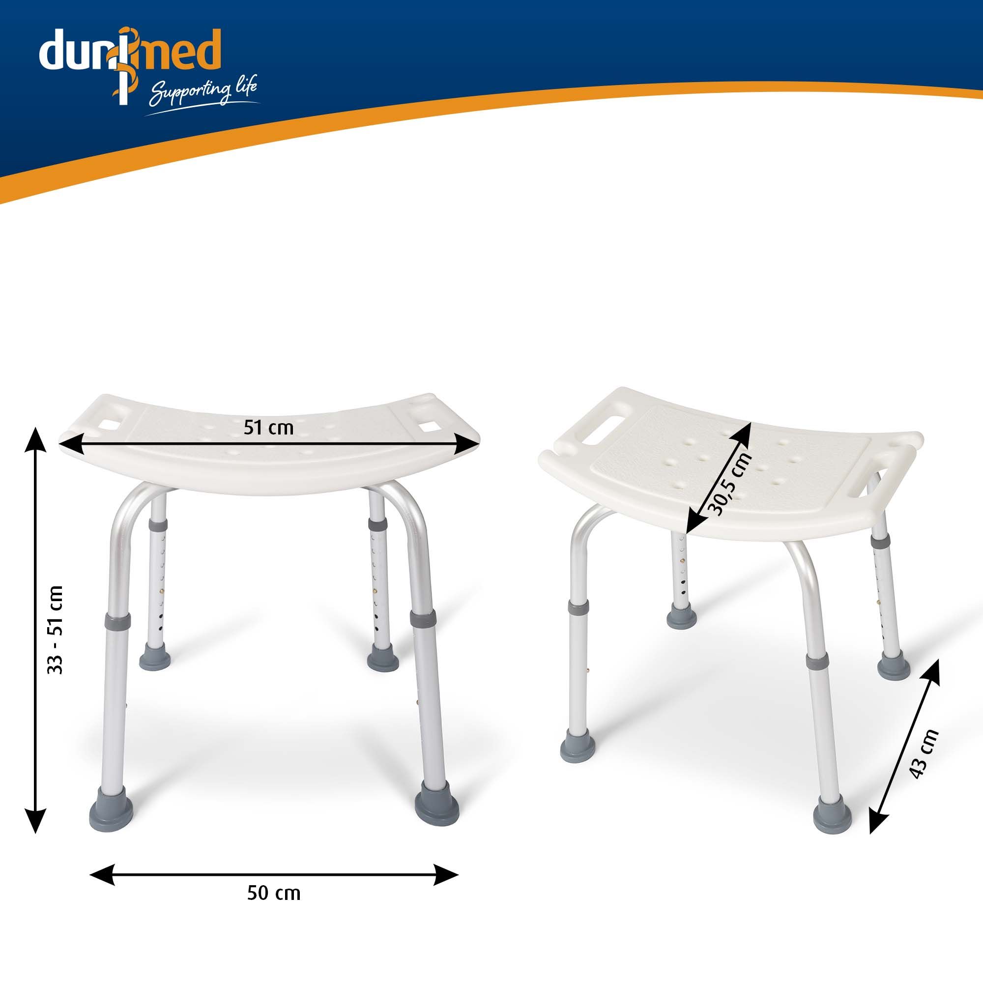 Dimensions of the Dunimed Shower Chair - In Height Adjustable