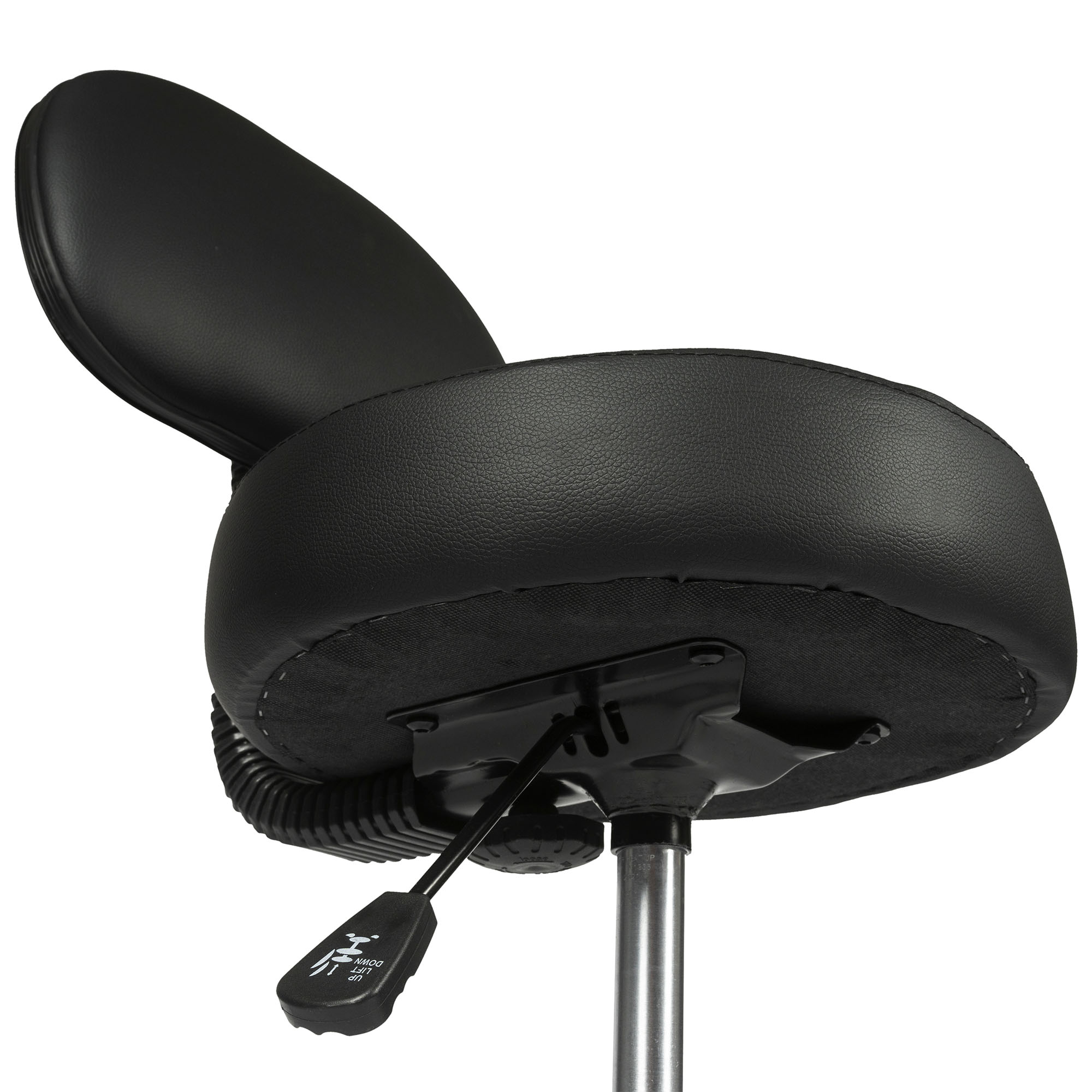 dunimed work stool with wheels and backrest detailphoto