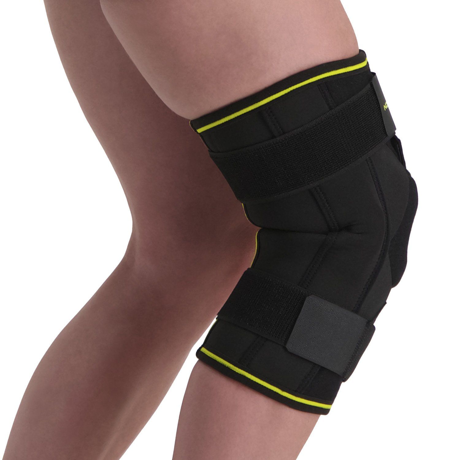 novamed max hinged knee support with crossed straps side view