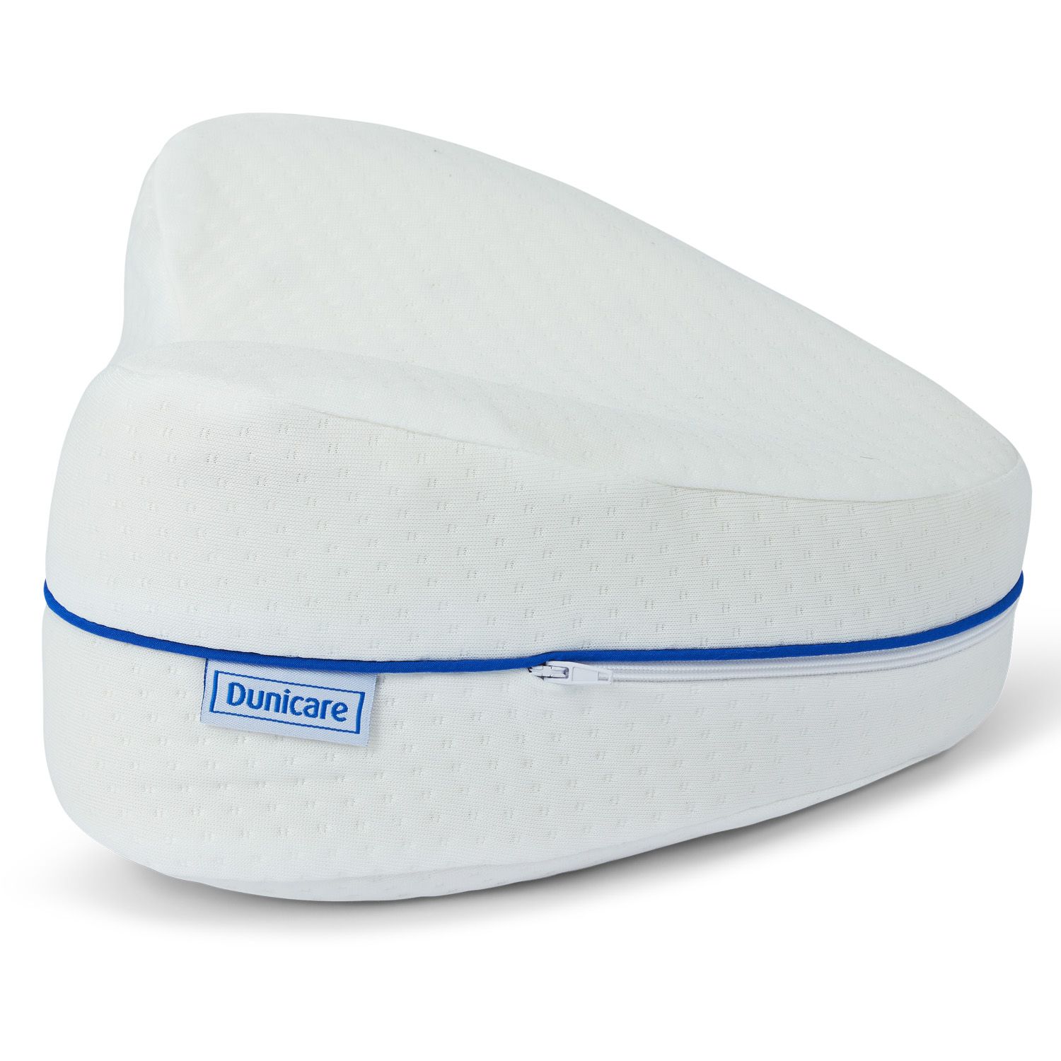 dunimed dunicare leg pillow shown from the side with the logo showing