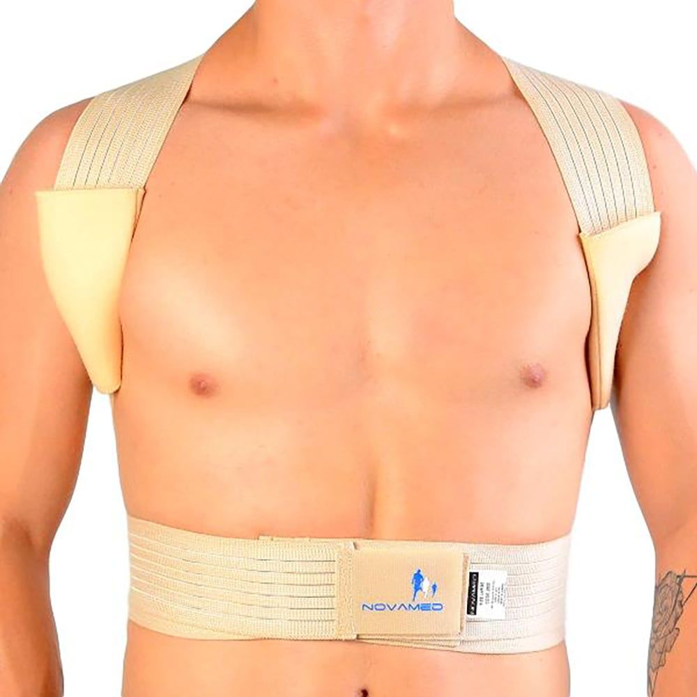 Front view of model wearing the Novamed Ventilating Back Straightener / Posture Corrector without a shirt