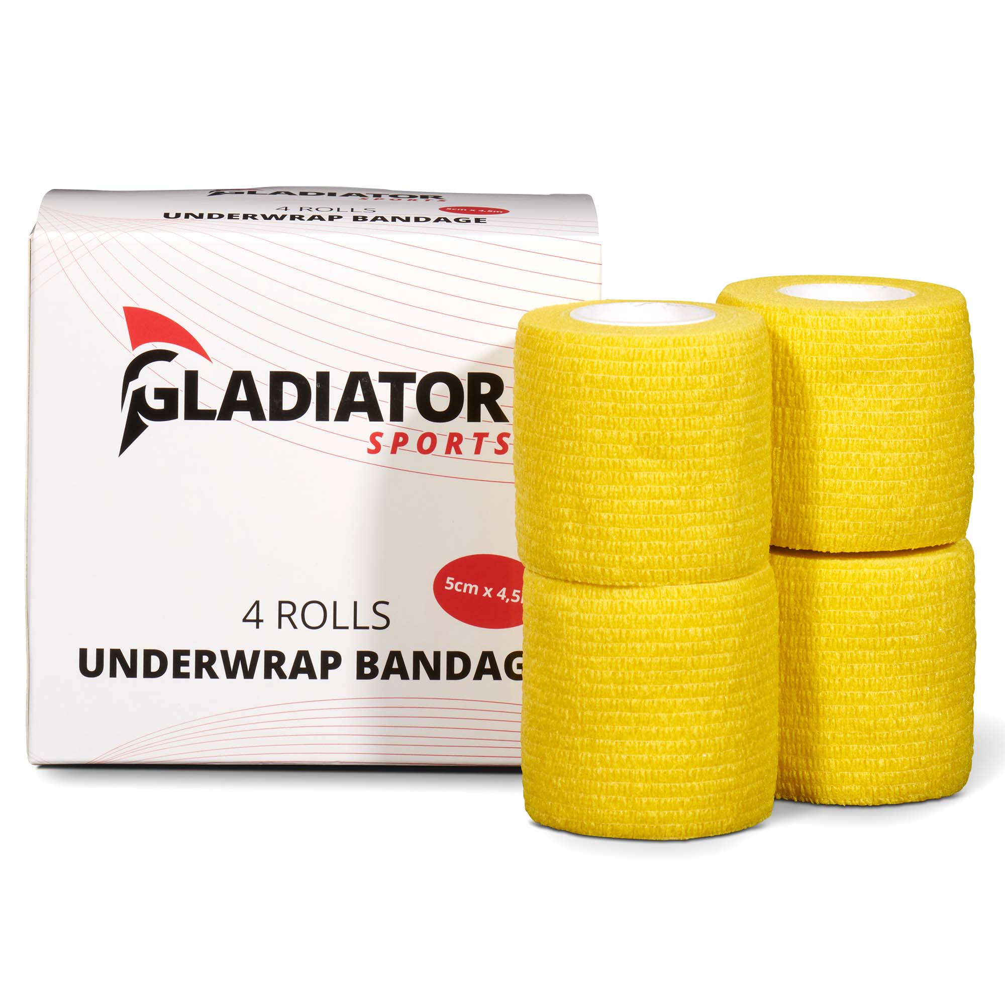 Gladiator Sports underwrap bandage 4 rolls with box yellow