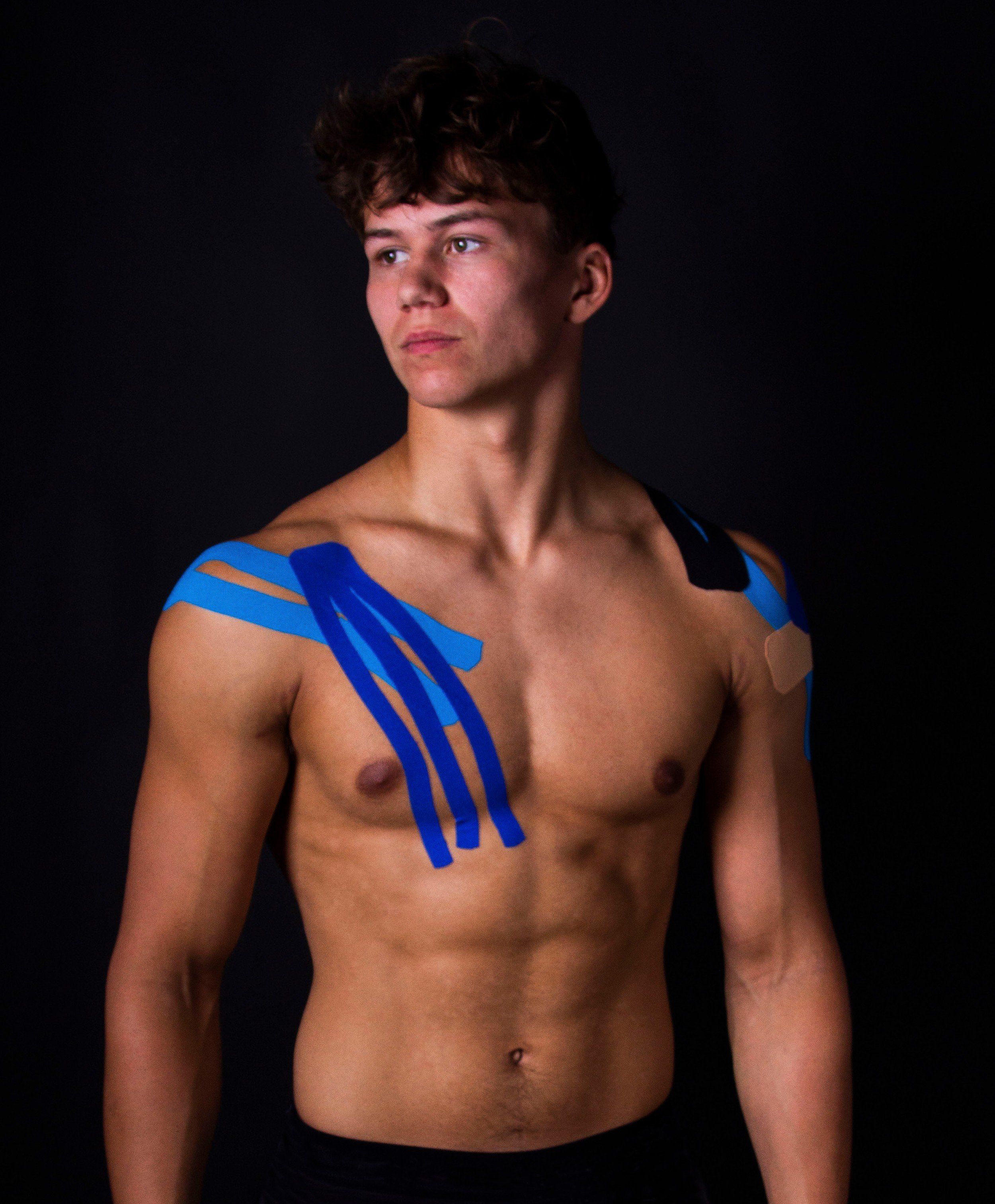 gladiator sports kinesiology strips worn by model