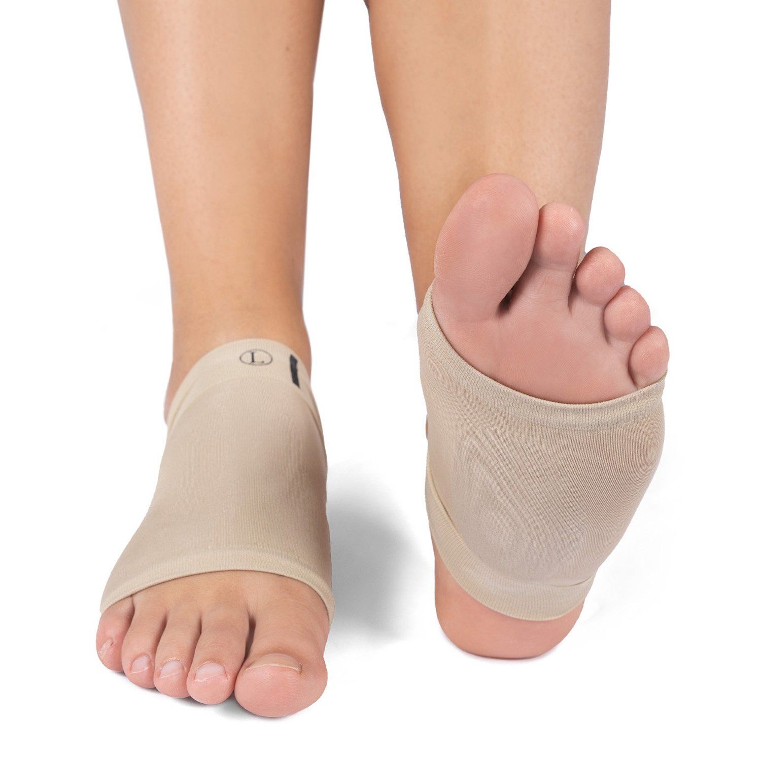 Front view of model wearing the Solelution Metatarsal Cushion