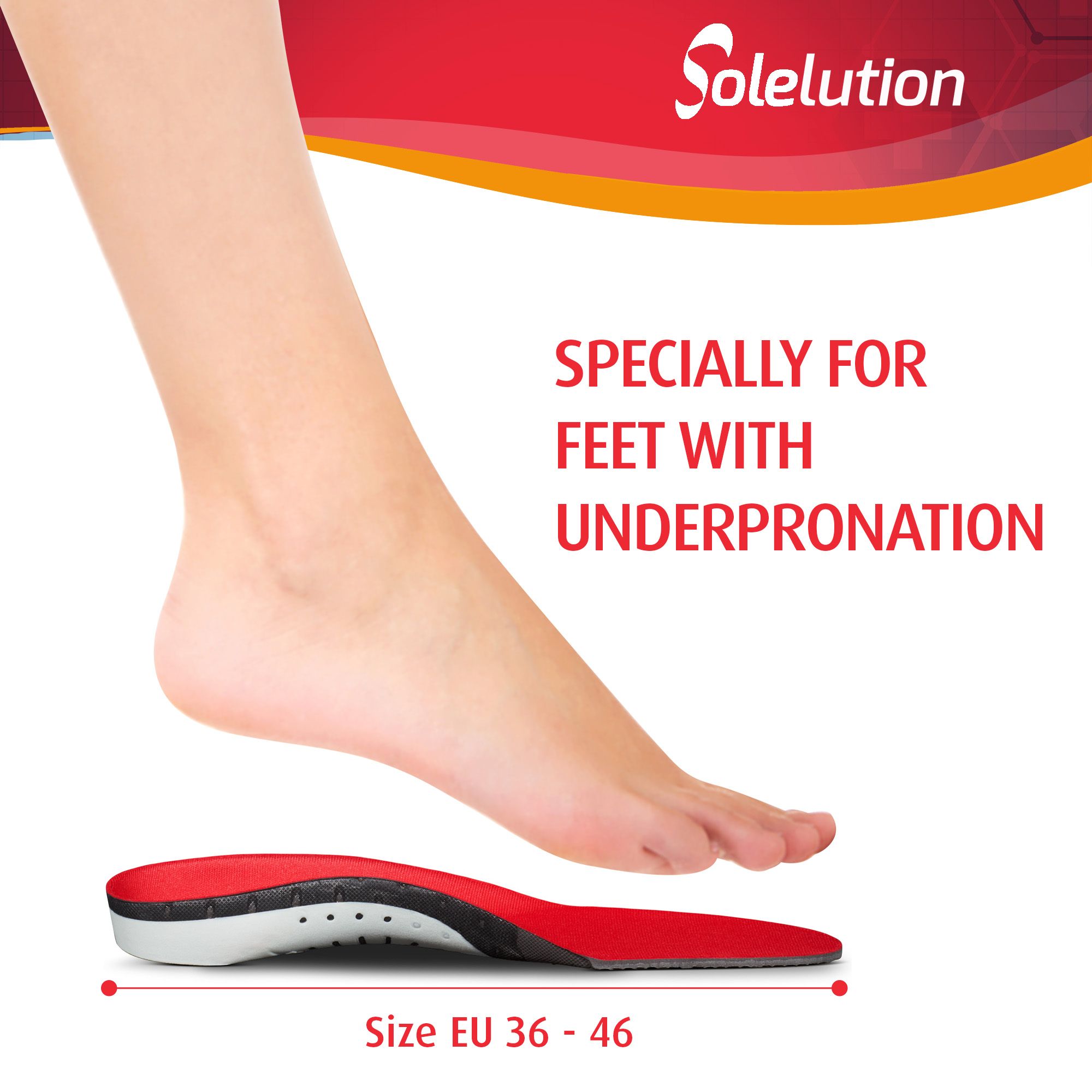 Lateral side view of the Solelution under pronation insoles with available sizes