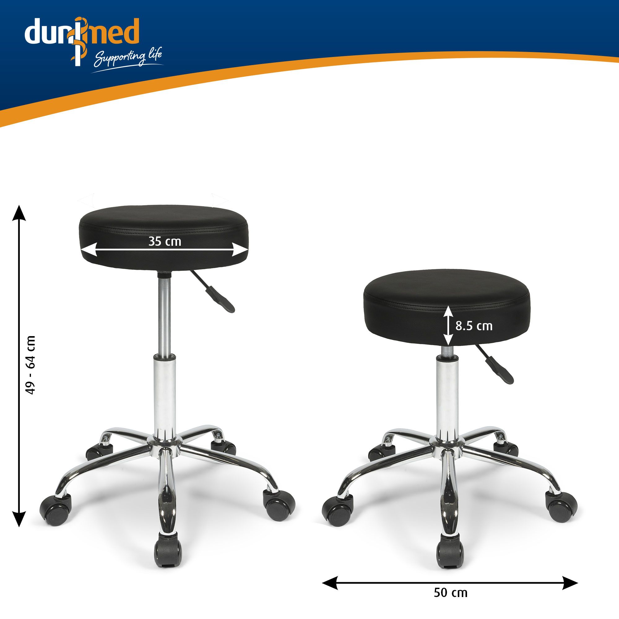 dunimed work stool with wheels size chart