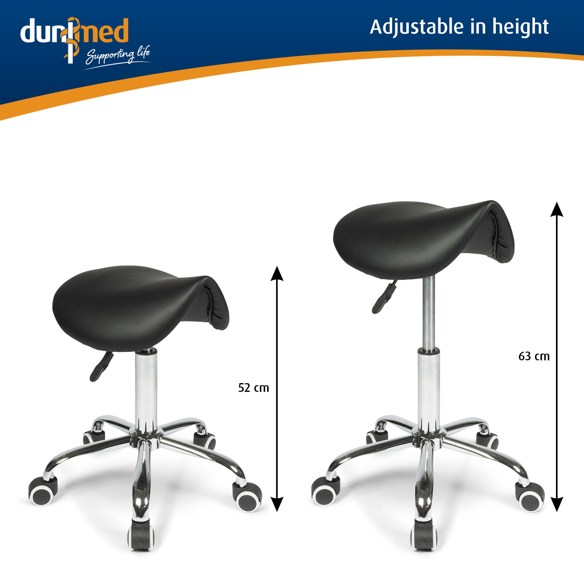 Minimum and maximum height of the Dunimed - Ergonomic Saddle Stool - Black