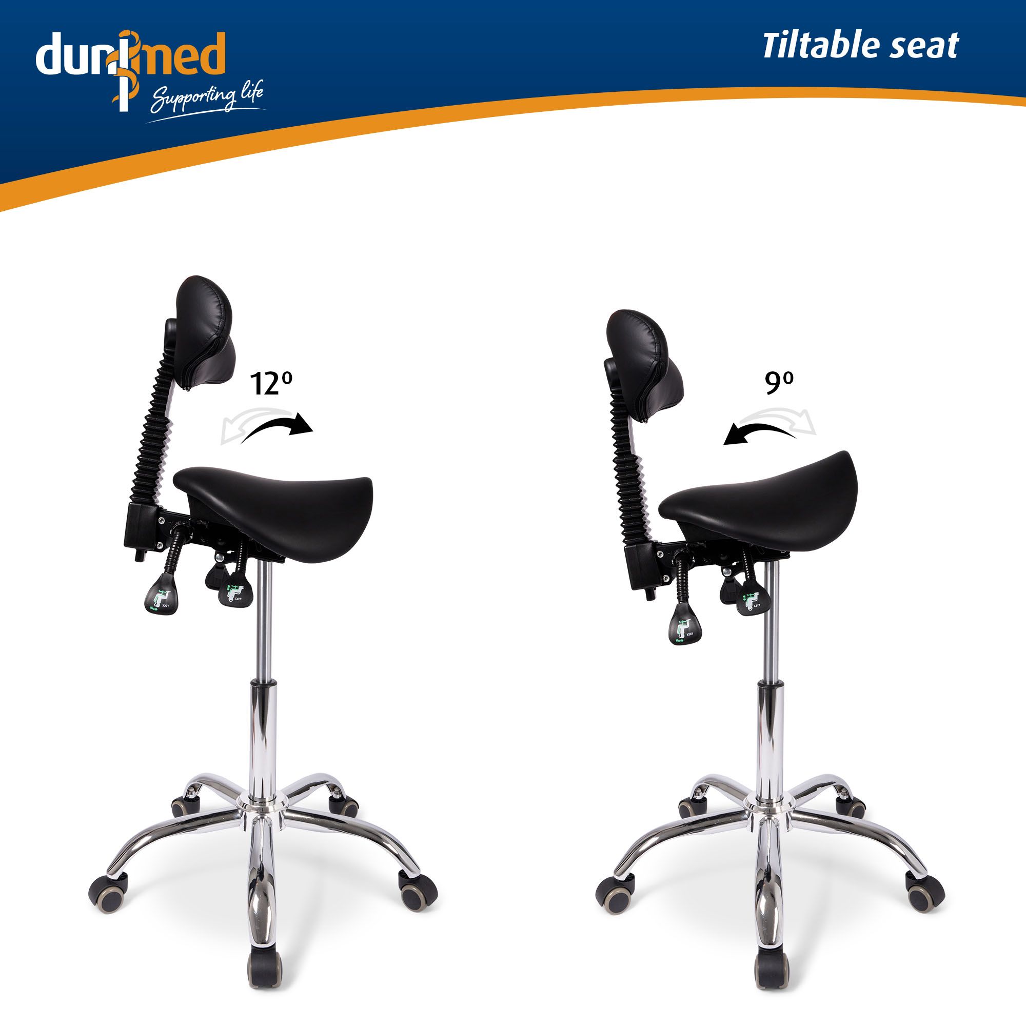 dunimed ergonomic saddle stool with backrest high version
