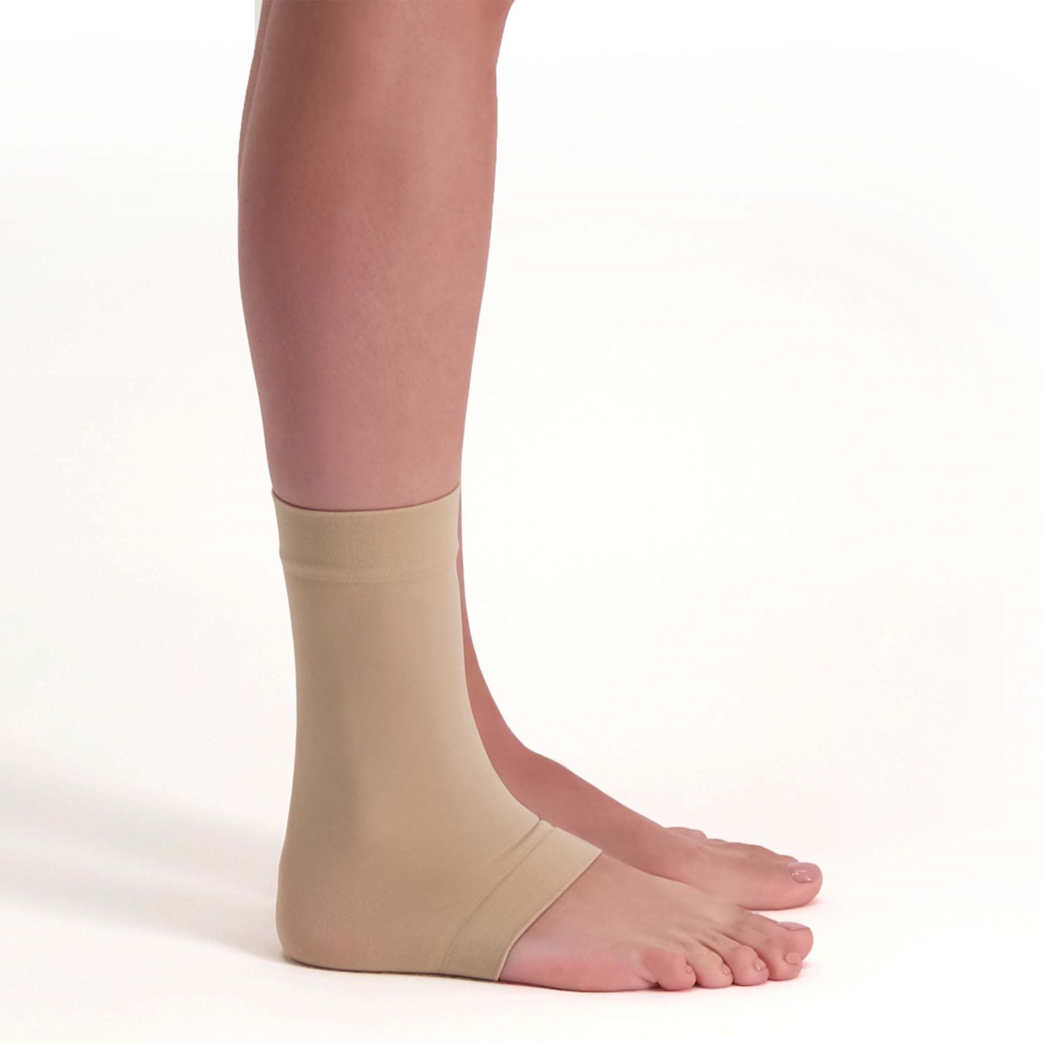 Side view of model wearing the Solelution Shin Gel Sock - Boot Bumper / Skate Bite