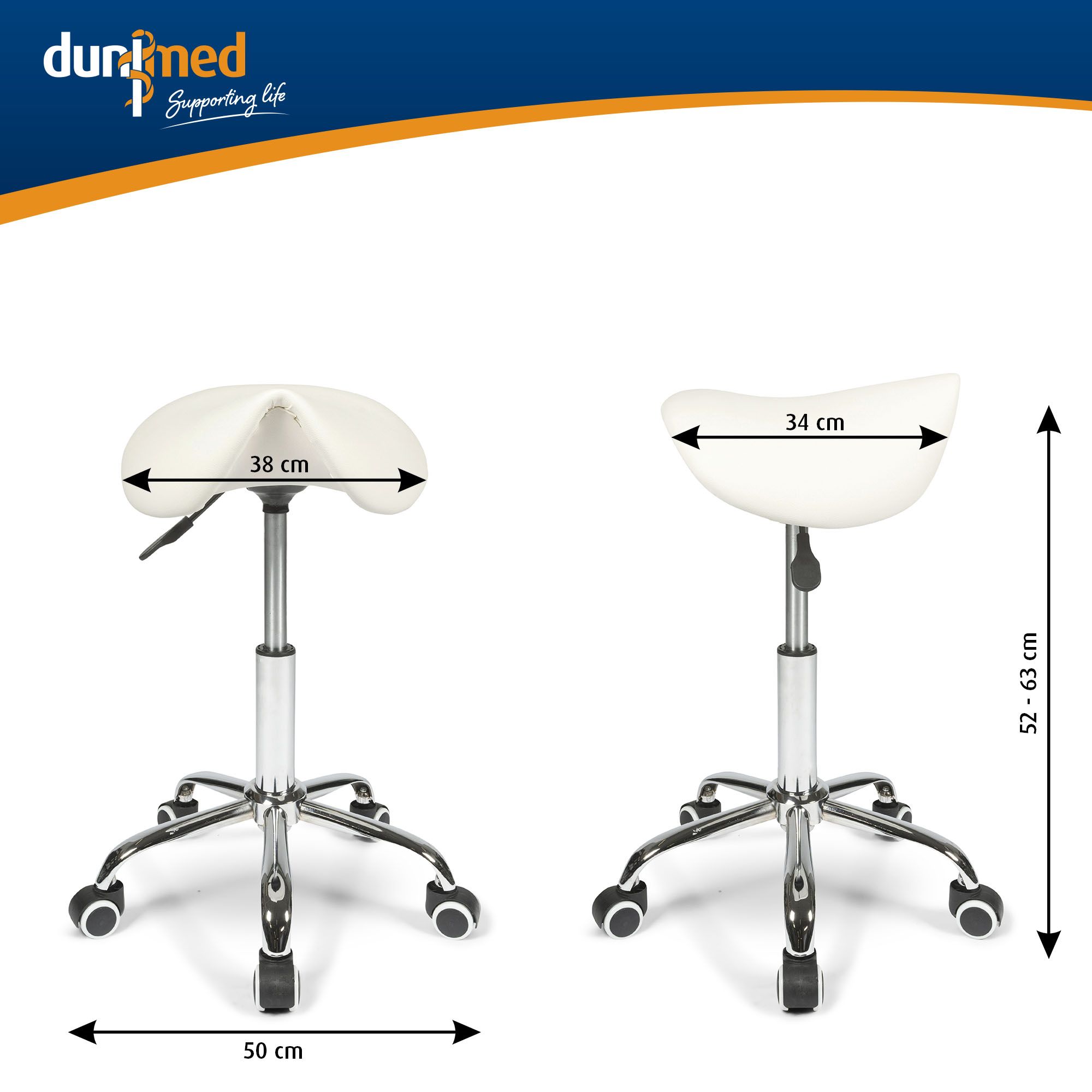 Dimensions of the Dunimed - Ergonomic Saddle Stool - White