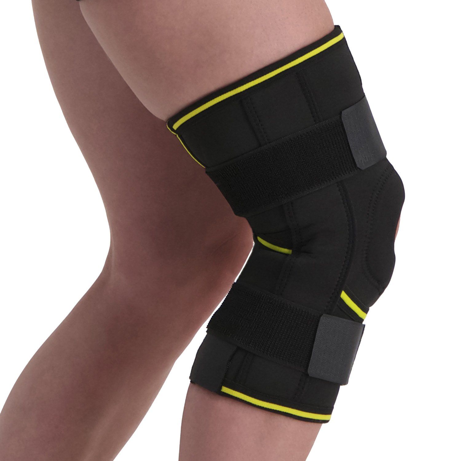 Side view of model wearing the Novamed Lightweight Hinged Knee Support around right knee