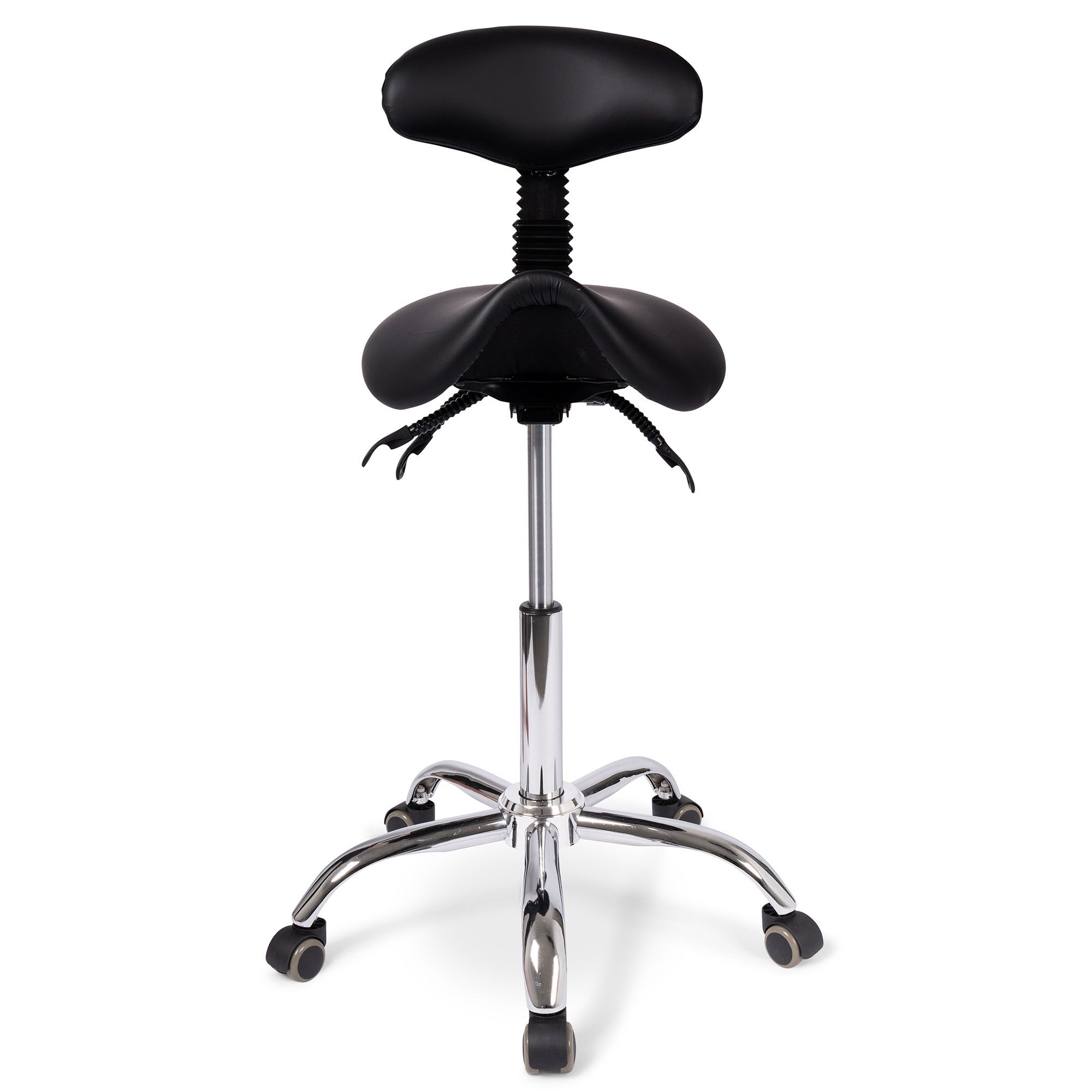 Front view of the Dunimed - Ergonomic Saddle Stool with Backrest (High version)