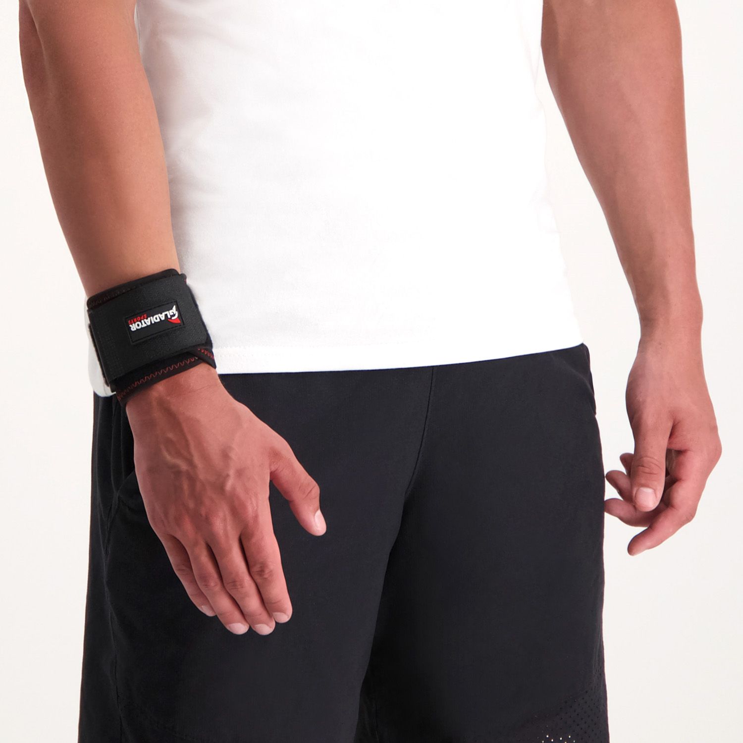 Gladiator Sports Wrist Wrap worn by model around the right wrist