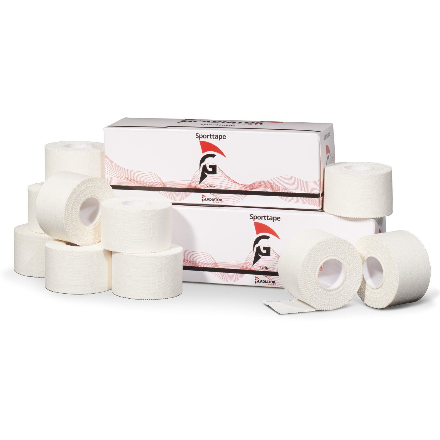 Gladiator Sports Sporttape (10 Rollen) ausgepackt mit Verpackung dahinter