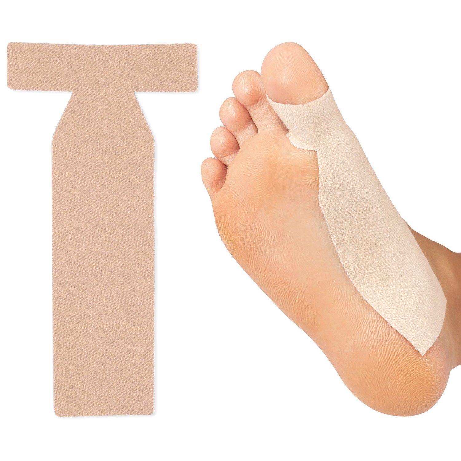 Solelution Hallux Valgus Tape T-Shape Model mit dem Klebeband um den Fuß Unteransicht