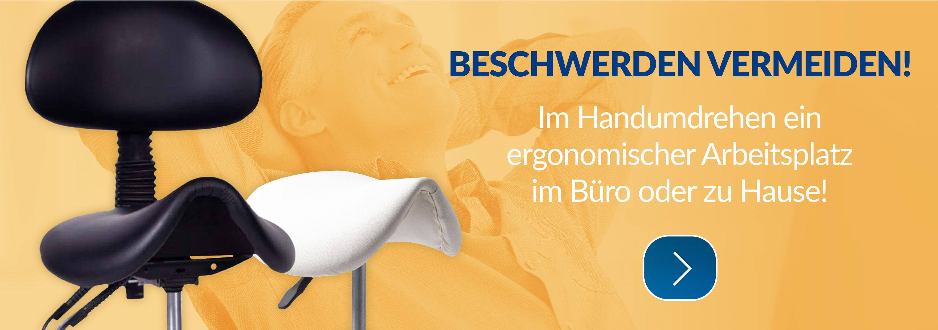Mann lehnt sich ohne körperliche Beschwerden zurück, weil er Produkte von Bandagenspezialist verwendet