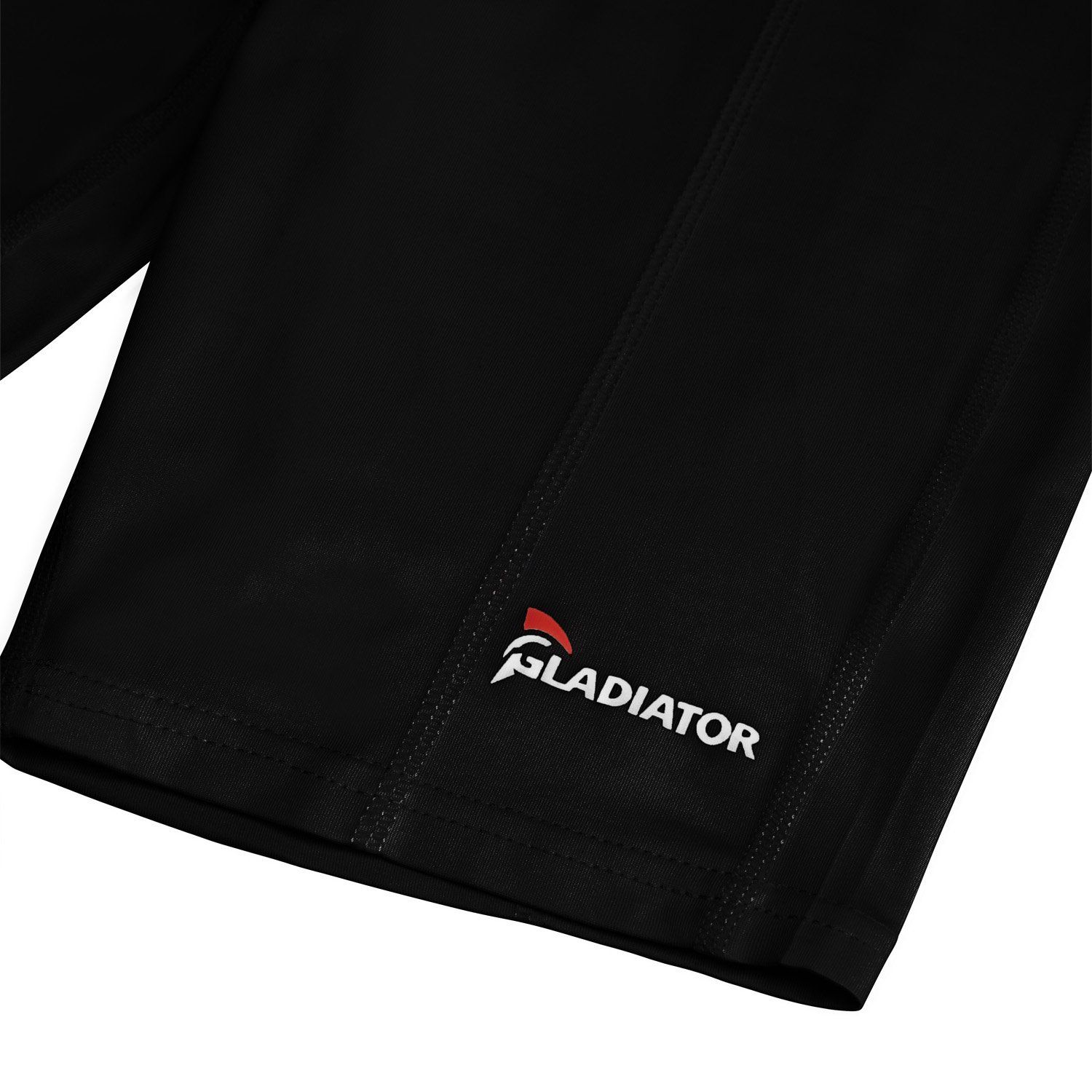 Leg opening and logo of the Gladiator Sports Women's Compression Shorts in Black