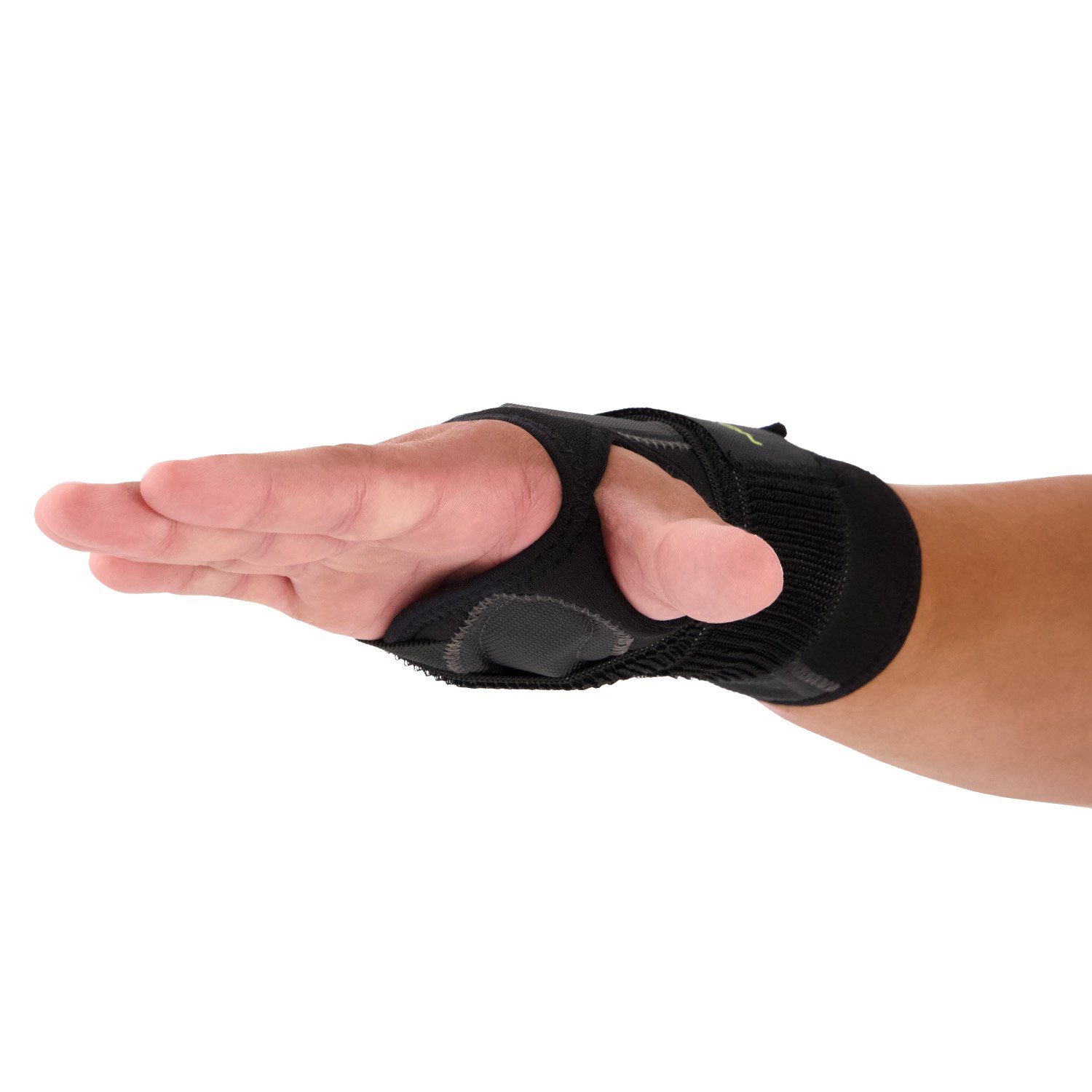 Front view right hand of model wearing the Novamed Lightweight Wrist Support in Black