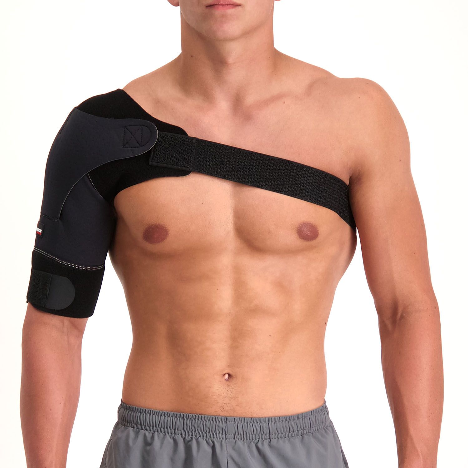 Front view of model wearing the Gladiator Sports Premium Lightweight Shoulder Support