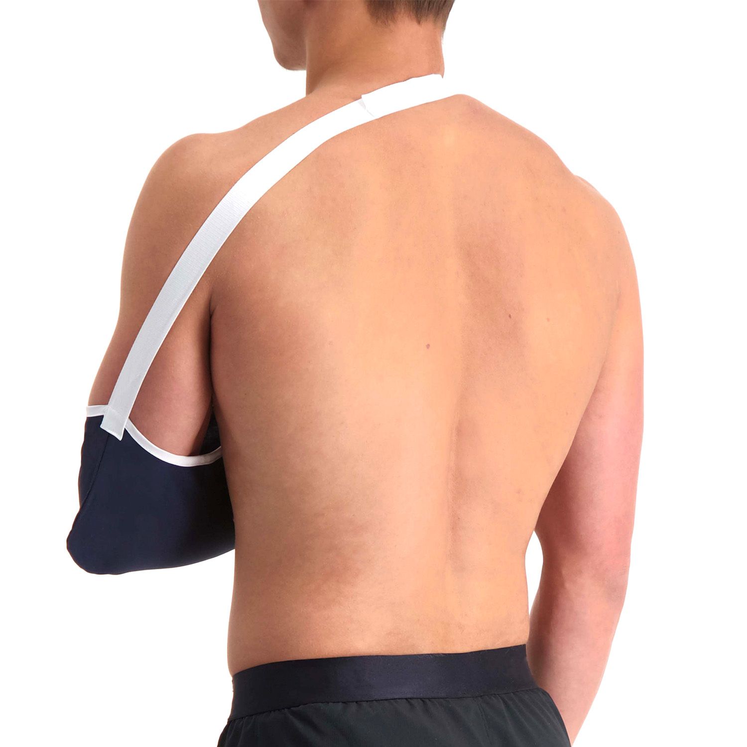 Back view of the Dunimed arm sling worn on left arm