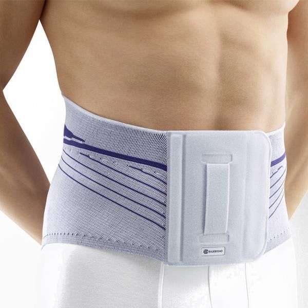 Bauerfeind LumboLoc Back Support worn by model zoomed-in on the brace