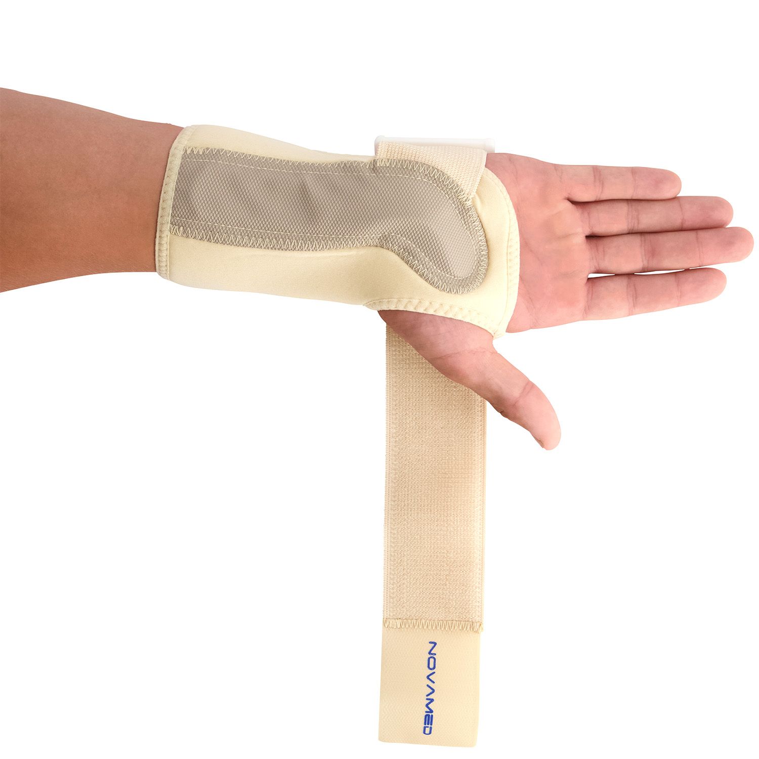 Bottom view of Novamed Lightweight Wrist Support in Beige unstrapped