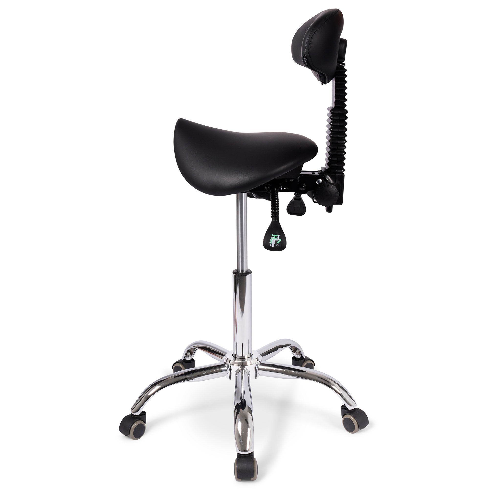 Side view of the Dunimed - Ergonomic Saddle Stool with Backrest (High version)