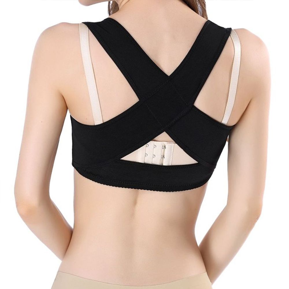 Back view of the Dunimed Posture Corrector / Back Straightener - Women's in Black being worn by model